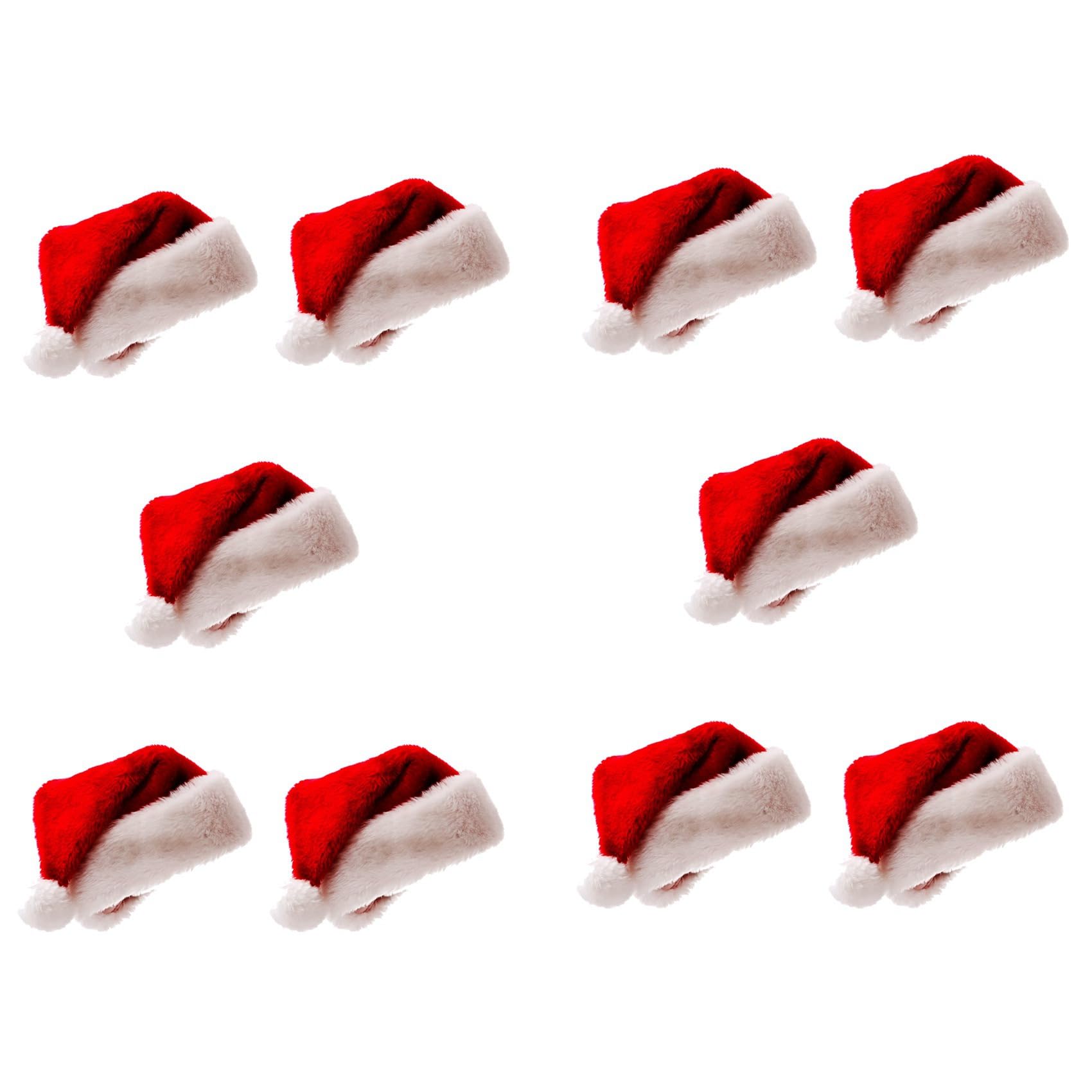 Lot de 10 bonnets de Père Noël en peluche épaisse pour costume de fête adulte