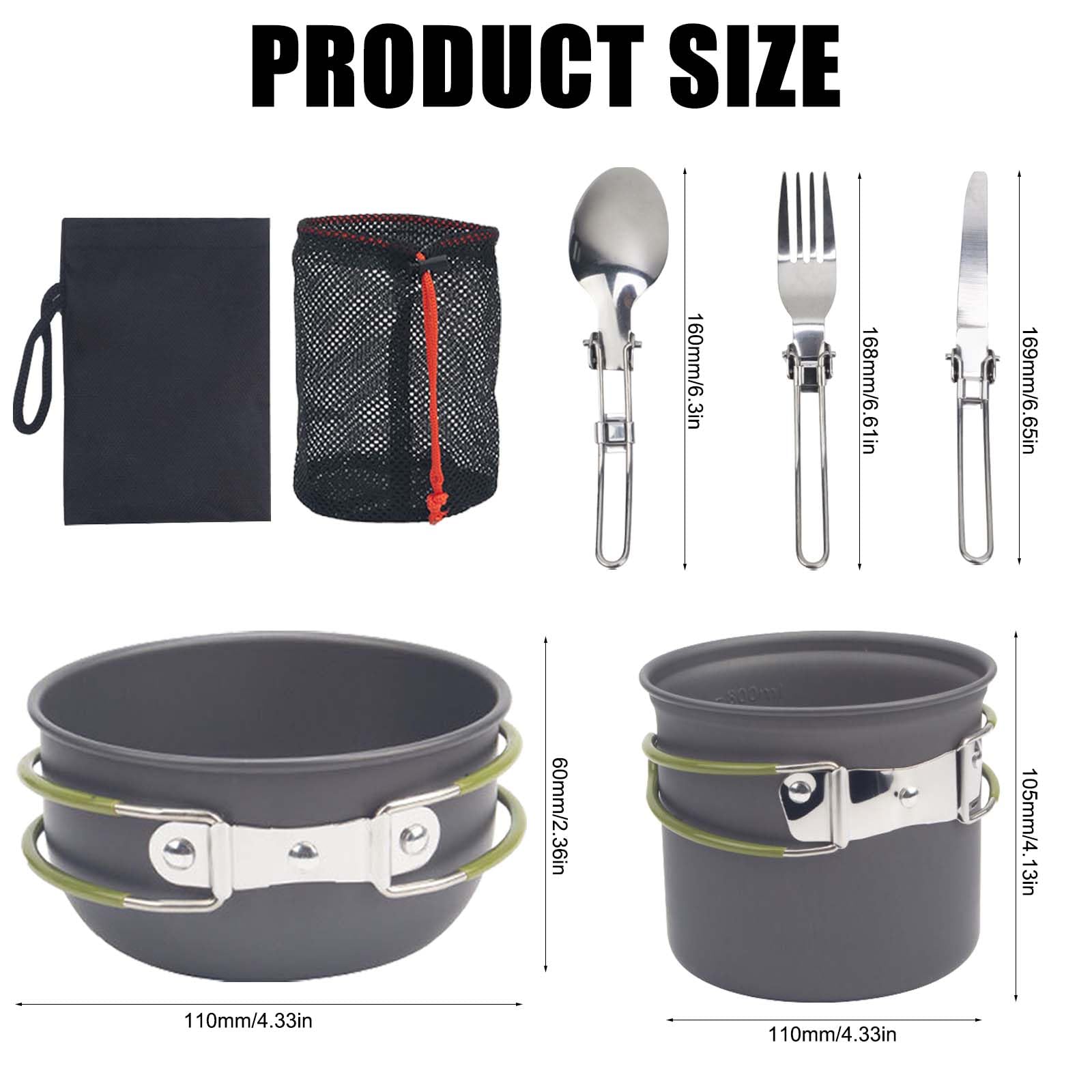 Camping Kochgeschirr Set für 1-2 Personen, Camping Geschirr Set aus Aluminium, Tragbare Camping Topf Pfanne Set mit Faltbare Besteck, Besteck Outdoor Topfset für Kochgeschirr Reisen Wandern