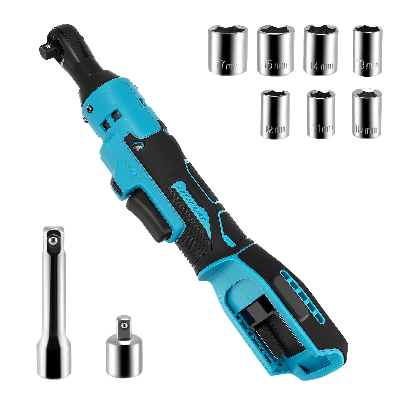 Cordless Ratchet Wrench,Electric Ratchet Compatible with Makita 18V Battery,3/8"" Cordless Ratchet, 55N.m Torque Socket Wrench with LED Light,7 Sockets,1/4"" Adapter,3"" Extension Bar (No Battery)
