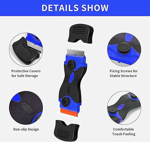 Miniatura 3 de Rascador de cuchillas de afeitar, herramienta raspadora 2 en 1 con 10 cuchillas de plástico y 10 cuchillas de metal, raspador de limpieza multiusos