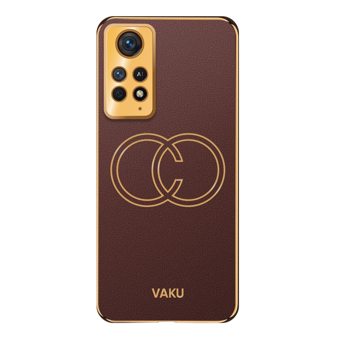 Vaku Luxos® Skylar Back Cover Case for Xiaomi Redmi Note 11 Pro+ 5G with Leather Pattern Design Gold Electroplated Soft TPU Cover| Shockproof Protective Case - Brown