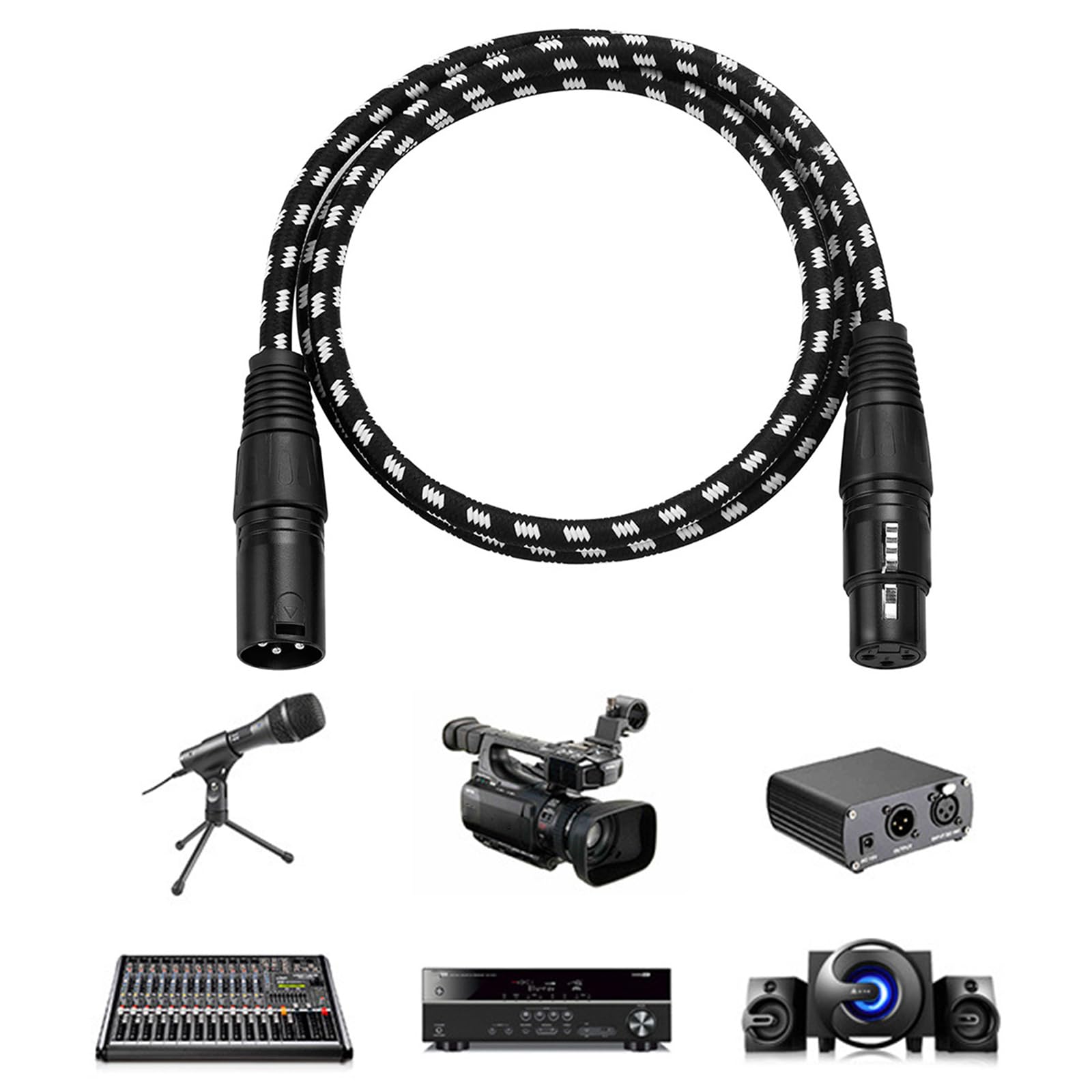 QMQJIA 1m/2m 3 Pin Male to Female Cable Professional Braided Cable for Speakers Studio