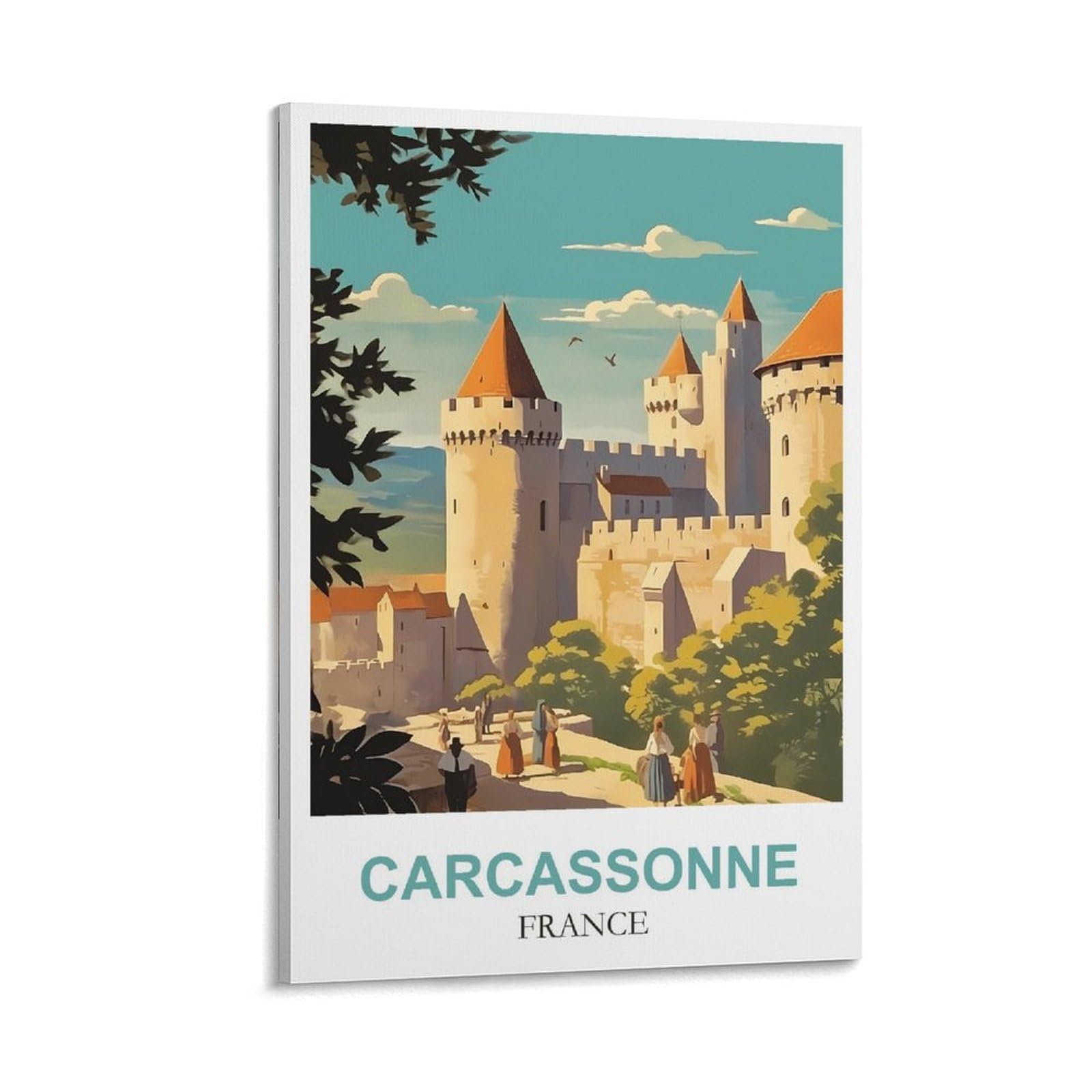 CLFMHNAS Carcassonne France Vintage Travel Posters 12x18inch(30x45cm) Canvas Wall Art Prints