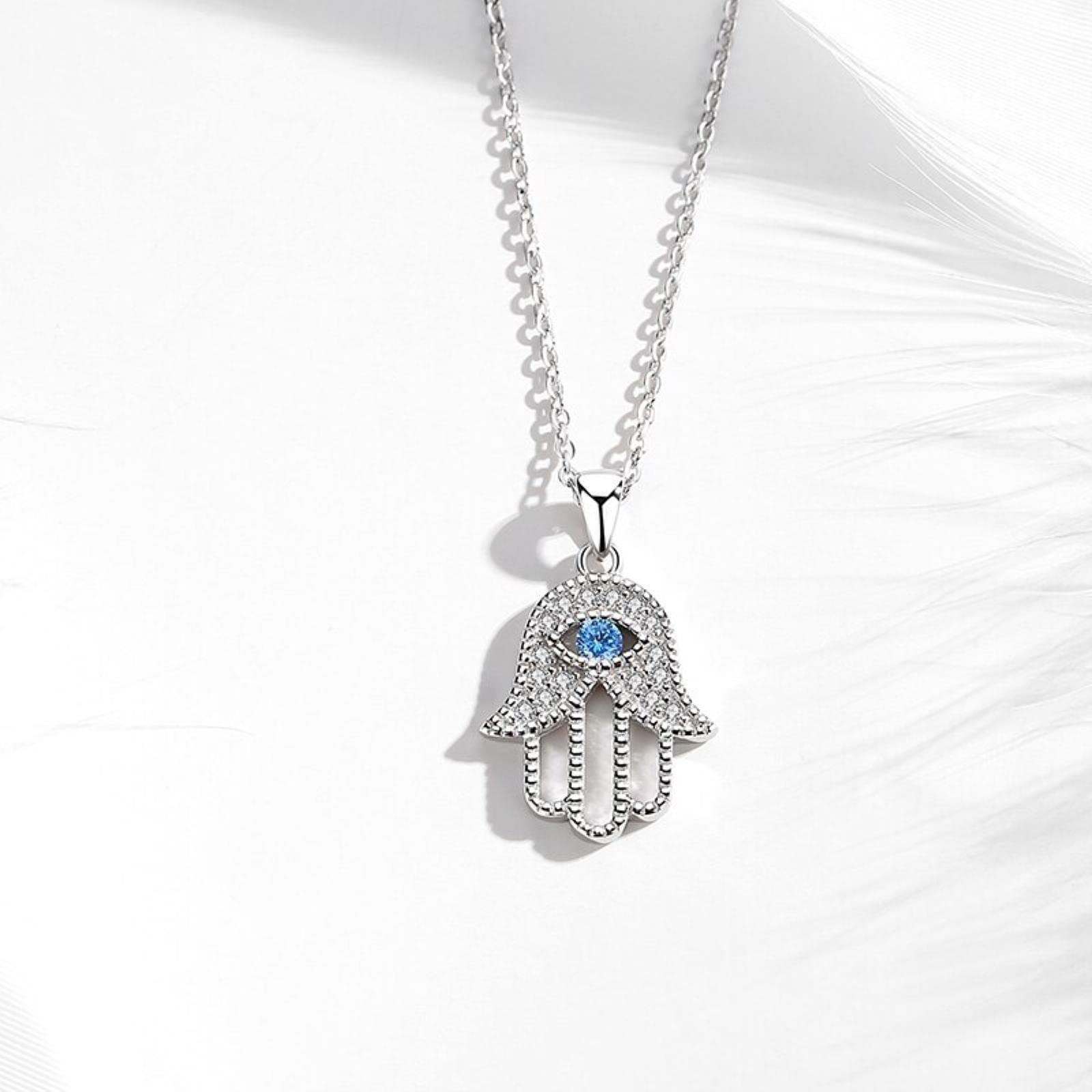 Collar con colgante de mano de ojo malvado para mujer, joyería turca de Plata de Ley 925 de cristal, cadena de eslabones hueca para clavícula