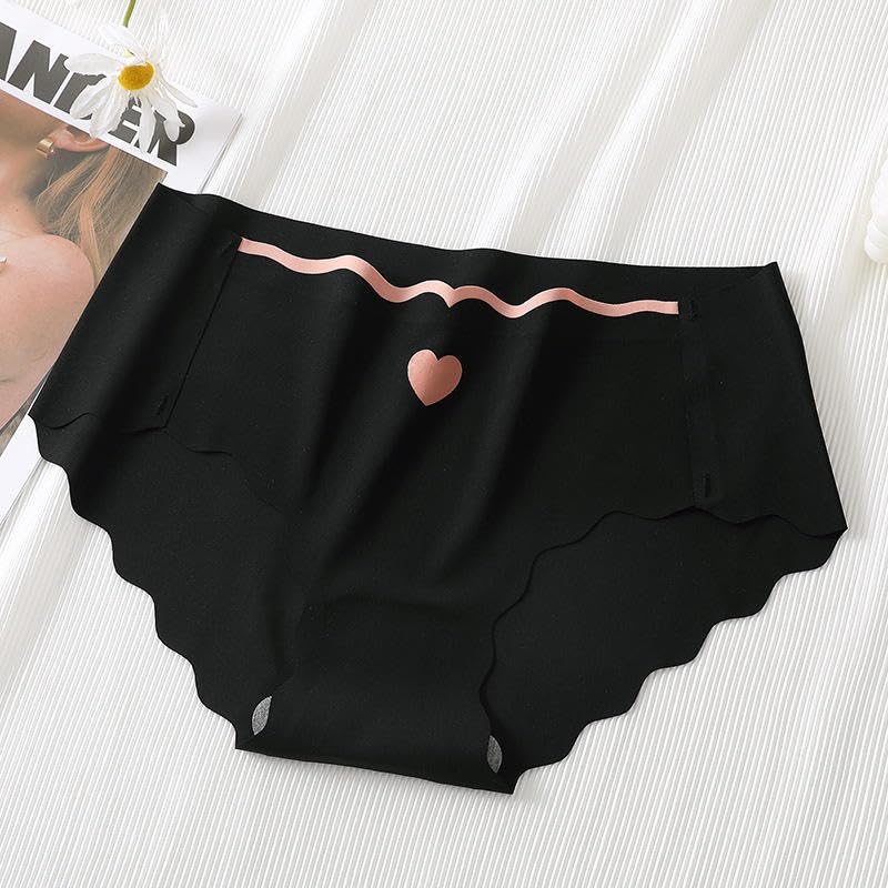 Image of SSoShHub Women Bikini Heart Print Seamless Underwear,Seamless Breathable Ladies Panties,No Show Invisible Stretch Briefs Undies for Women