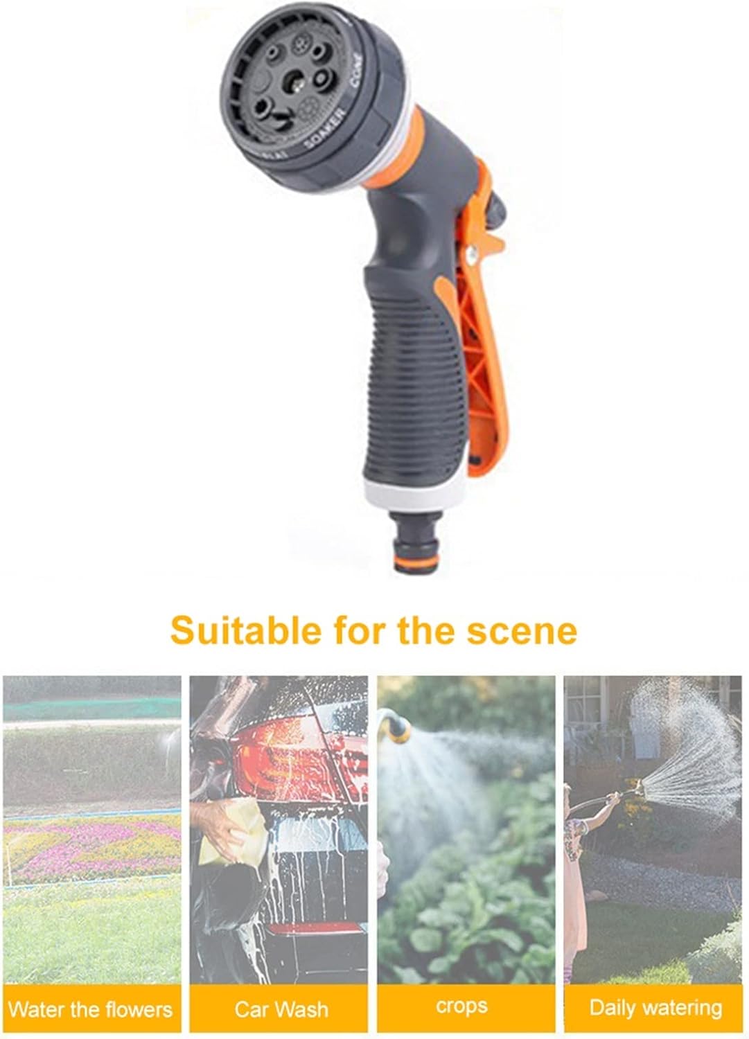 Xiaohu Adjustable Garden Hose Nozzle High Pressure Garden Watering Spray Gun Adjusting Nozzle 8 Modes Watering Lawn and Garden Pets Shower Hand Washing Tool (Color : Only Sprayer)
