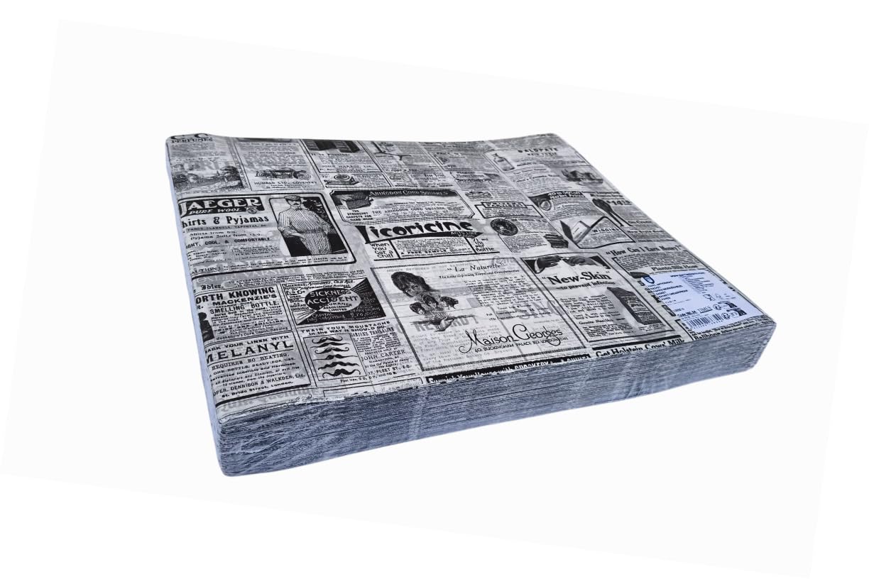Papier Burger Alimentaire – Ingraissable Style Journal – Feuilles Résistantes à l’Huile pour Burgers, Sandwichs et Snacks – Format 31 × 38 cm – Lot de 400