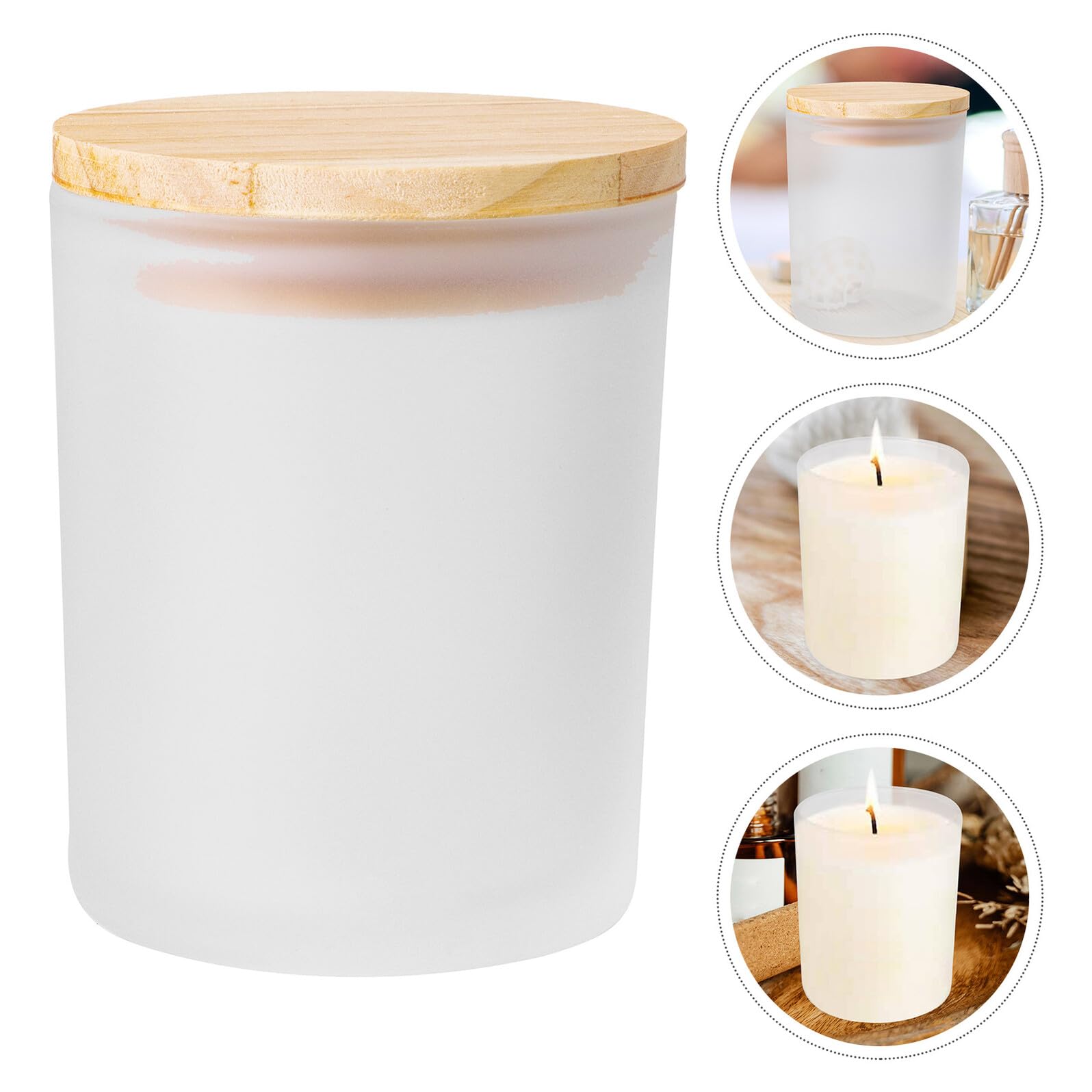 4 Stück Kerzengläser mit Holzdeckel 400ml Mattes Glas Zylindrischer Duftkerzenhalter für Stabile Elegante Aromakerzen und Verlängerte Brenndauer im Wohnbereich