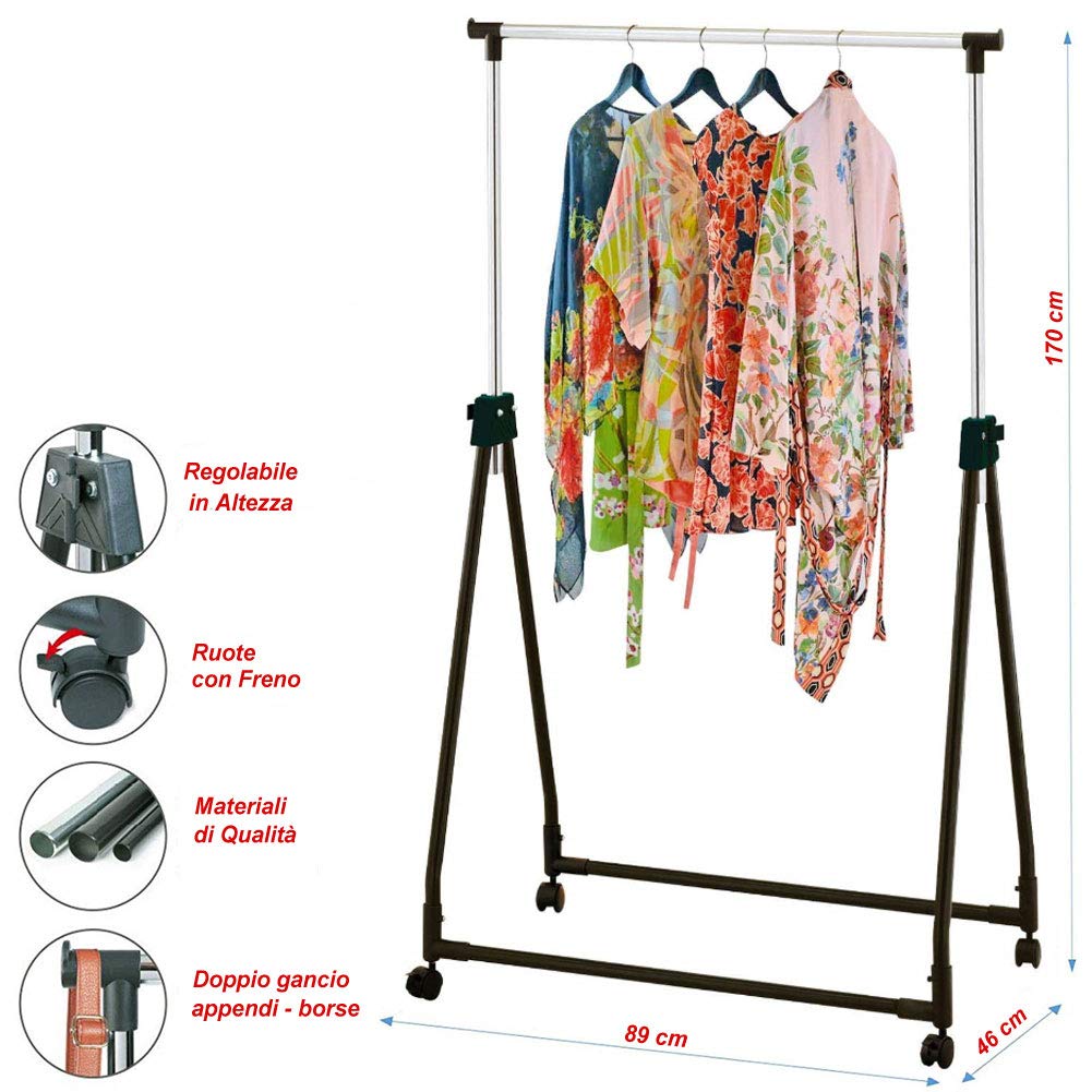 Simple Deluxe Appendiabiti A Rullo Regolabile 110x45x204 Cm – 3 Ripiani, Ruote E Ganci - 6