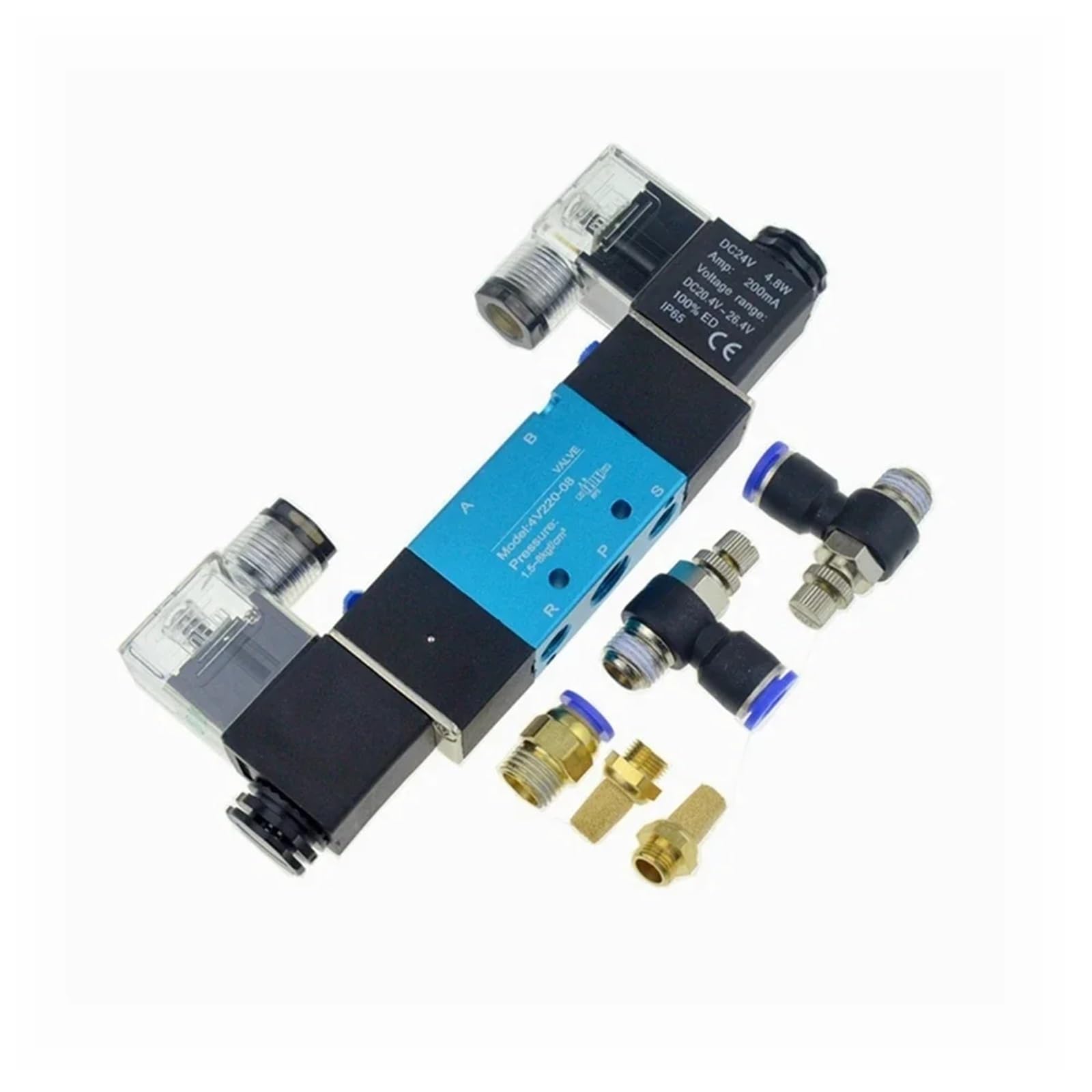 Podwójne sterowanie 2 pozycje 5 Way Umatic Electric 12V 24V 220V 6mm 8mm 10mm Wąż Regulacja magnetycznego zaworu gazowego powietrza(PC-6mm-Adjust,AC 220V)