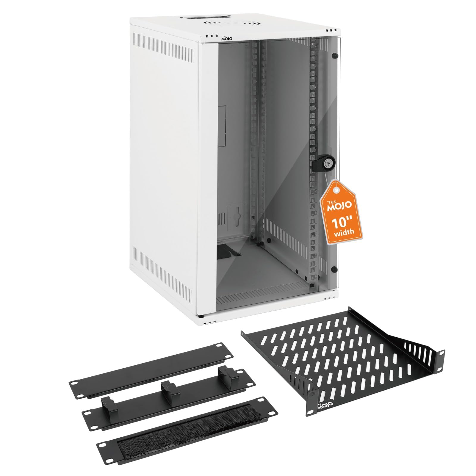 Tecmojo Szafka sieciowa do montażu na ścianie, 330 mm, z półką na szczotki, organizer do kabli 10-calowych AV/IT/NAS, nośność 50 kg (biała, 12U biała)
