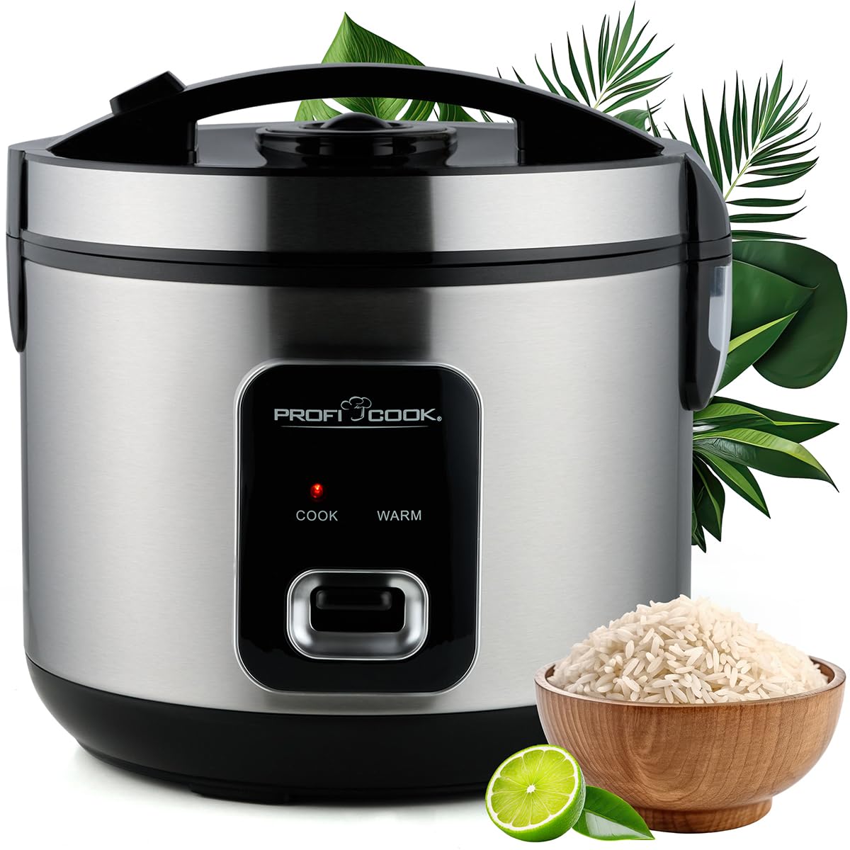 ProfiCook® Reiskocher für 3kg Reis | schnelle Zubereitung ohne Anbrennen | Warmhaltefunktion | inkl. Messbecher & Reislöffel | Rice Cooker mit Antihaft | Reiskocher mit Dampfgarer | PC RK 1285