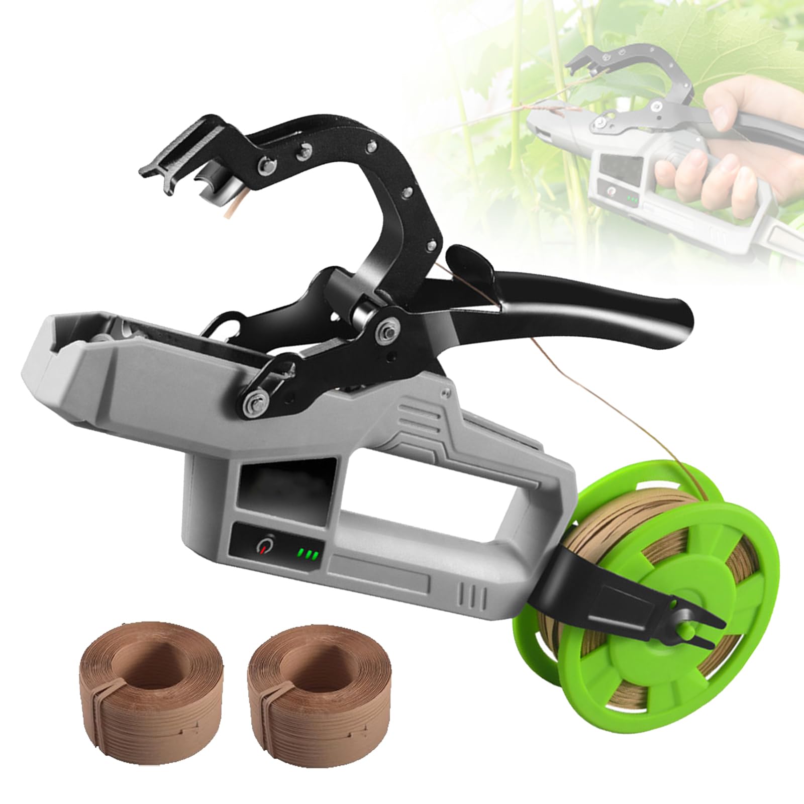 Legatrice Per Piante Elettrica, Legatrice Per Vigneto Con 2*2,5 Ah, Indicatore Di Alimentazione, Diametro Di Rilegatura 45 Mm, Legatrice Da Giardino Portatile 6000 Volte Per Uva, Piante, O Gray&Green