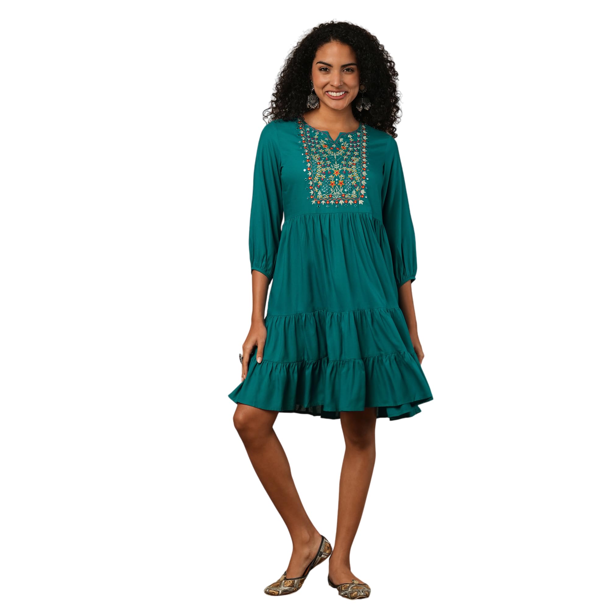 Global Desi Women Ethnic Dress (GS569742_Green_XS) in green