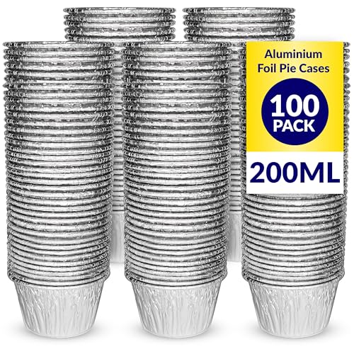 ebake Moldes Desechables Reposteria - (200ml) Paquete de 100 Moldes Horno Reutilizables - Moldes de Aluminio para Freidora de Aire - Molde Flan para Horneado de Muffins, Tartas y Pudding