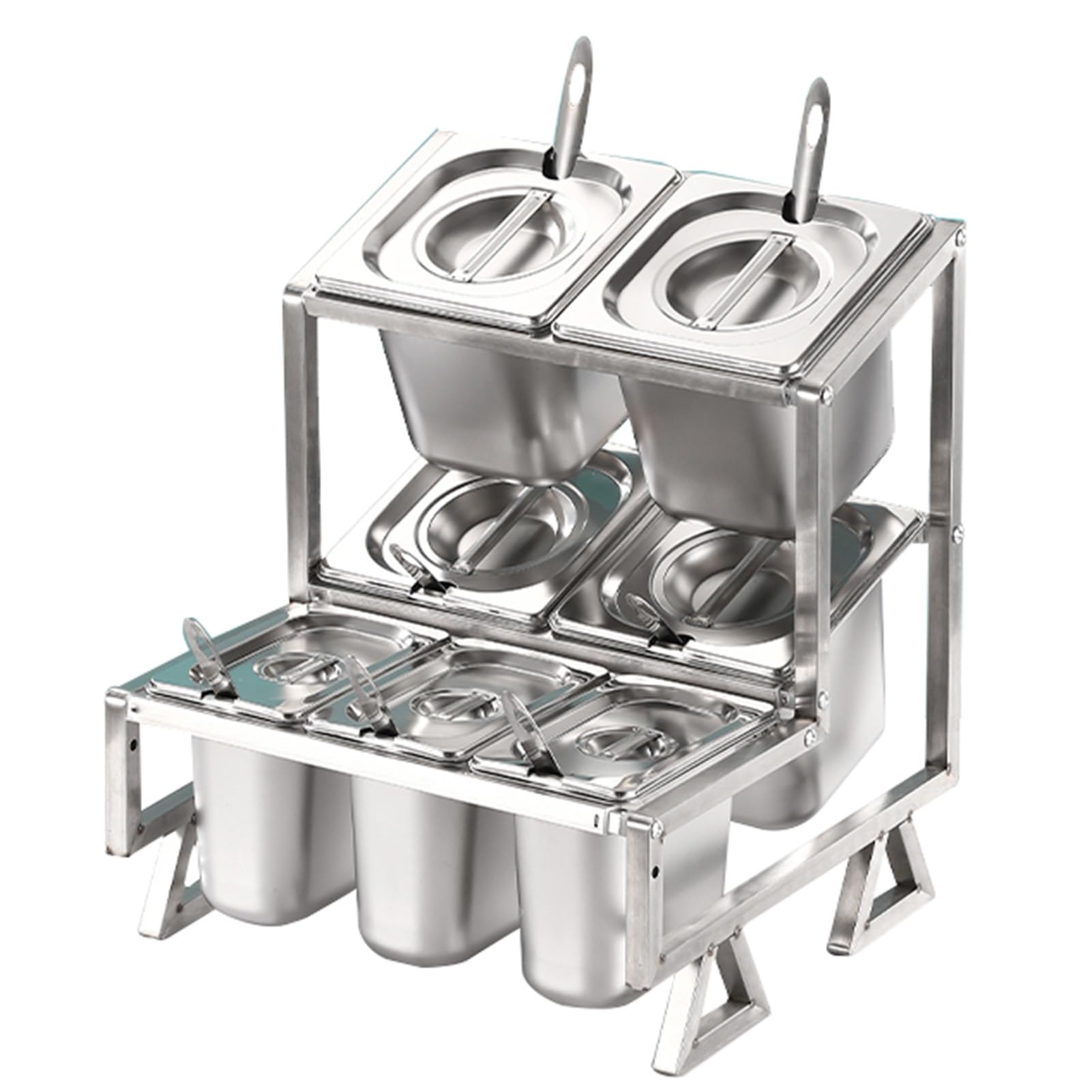 GTHTUHFD Pizza Topping Station, Stainless Steel Serving Tray And Seasoning Rack, Countertop Condiment Spice Rack For Kitchen And Restaurant Countertops,Silver-C15