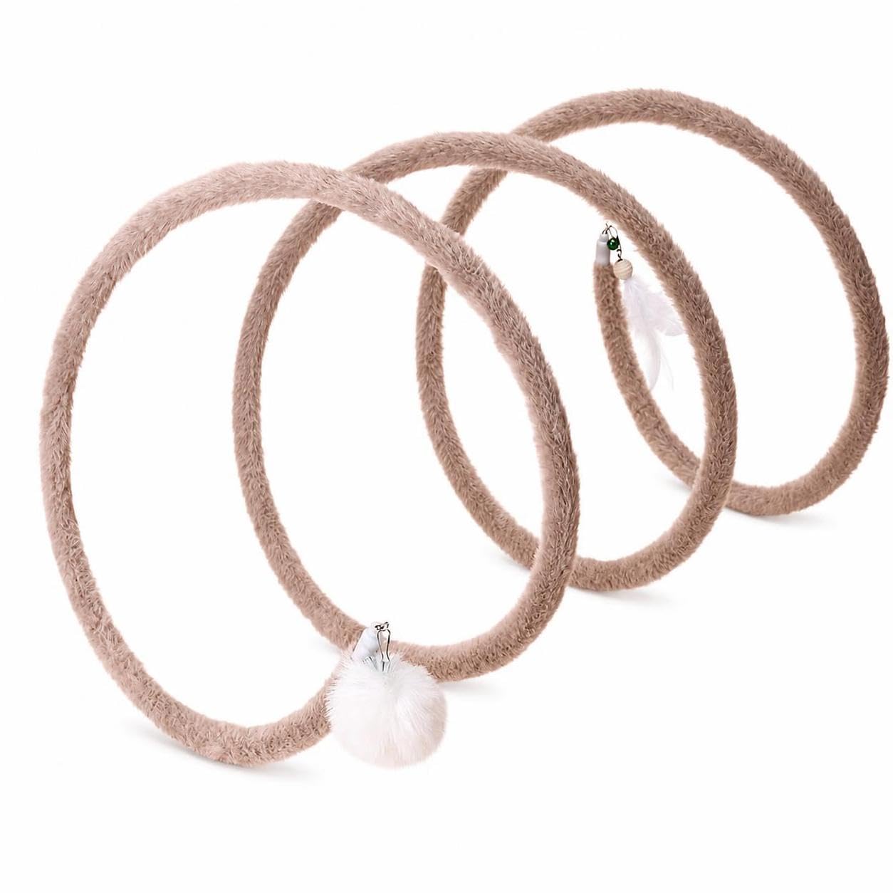 Plush Cat Tunnel Portable with Feather for Indoor Pets