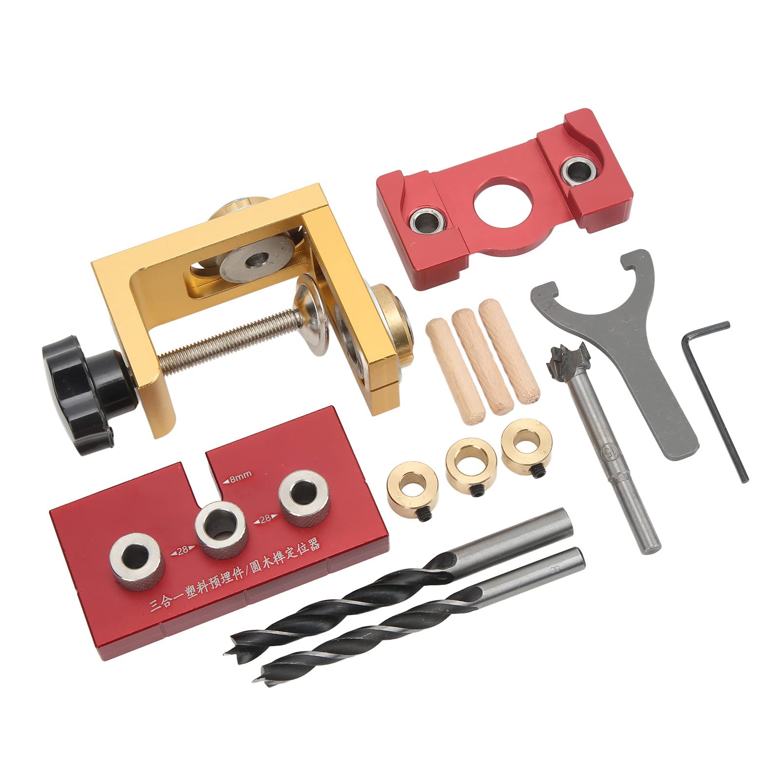 Aramox Lokalizator Otworów do Obróbki Drewna, Lokalizator wierceń do Obróbki Drewna ze Stopu Aluminium z grawerowaną skalą, Tuleja 8mm 15mm, głębokość, Złącza