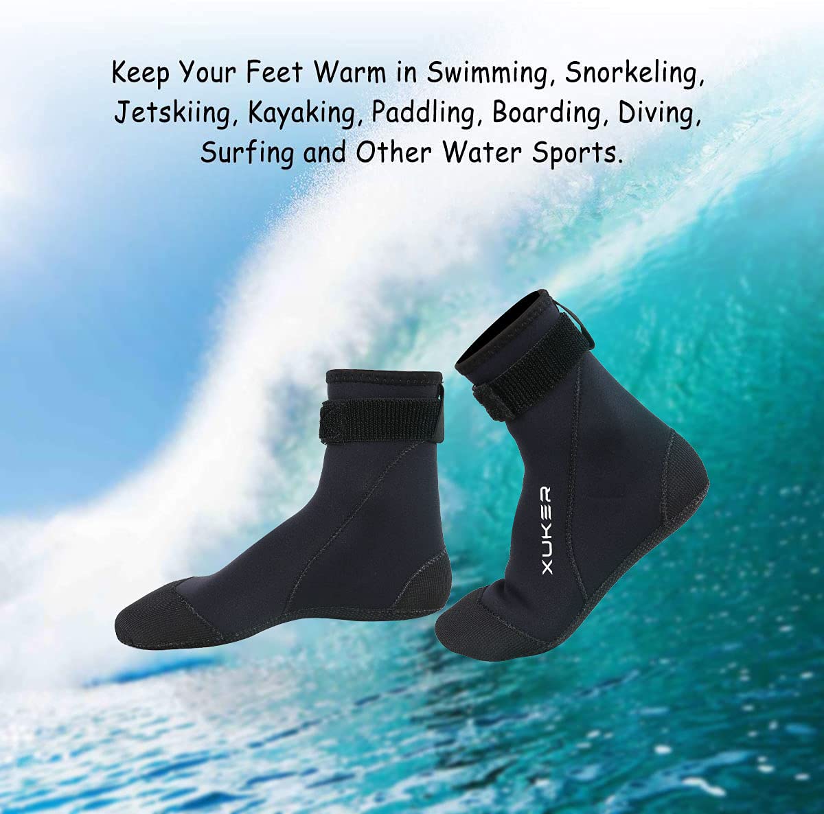 XUKER Calzini da acqua in neoprene, 3 mm, a prova di sabbia, da beach volley, scarpe da immersione, per sport acquatici all'aperto