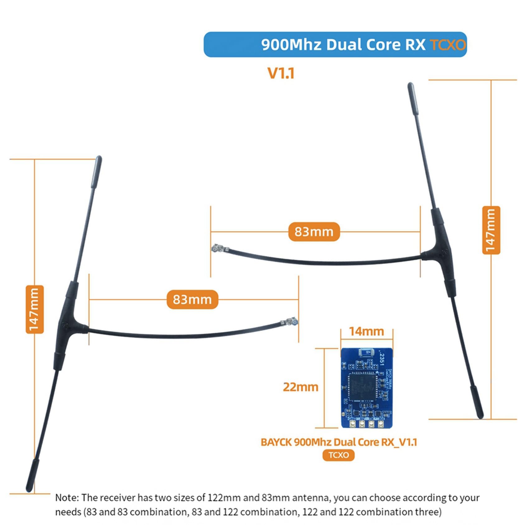 2X Ricevitore Diversity ELRS RX 915Mhz 868MHz Dual Core RX TCXO Doppia Antenna per FPV Drone da A Lungo Raggio C