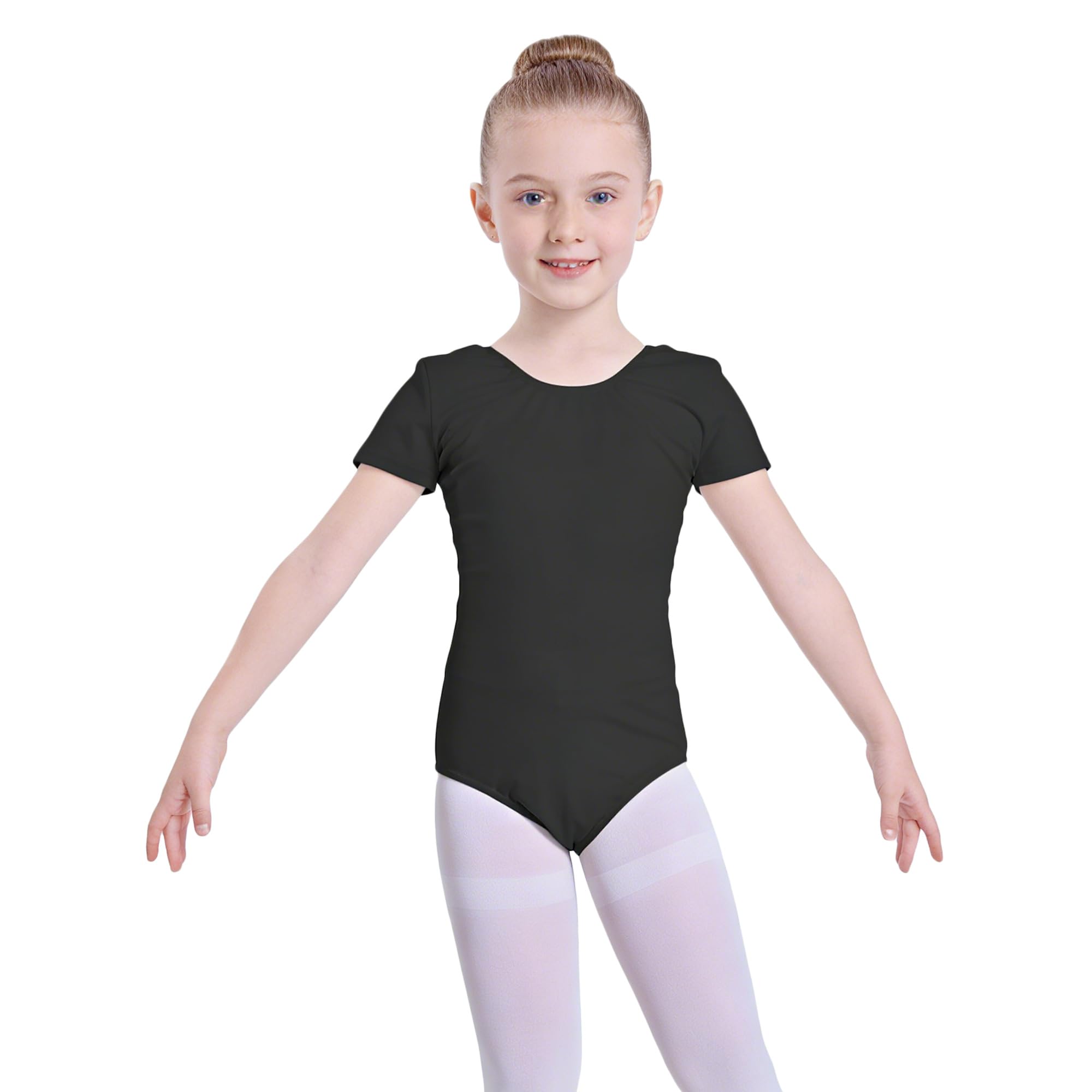 Carnavalife Maillot Ballet Niña Manga Corta Leotardo Danza Infantil Body Gimnasia Rítmica Elástico Escote Redondo Uniforme Clase Baile Negro Rosa Blanco