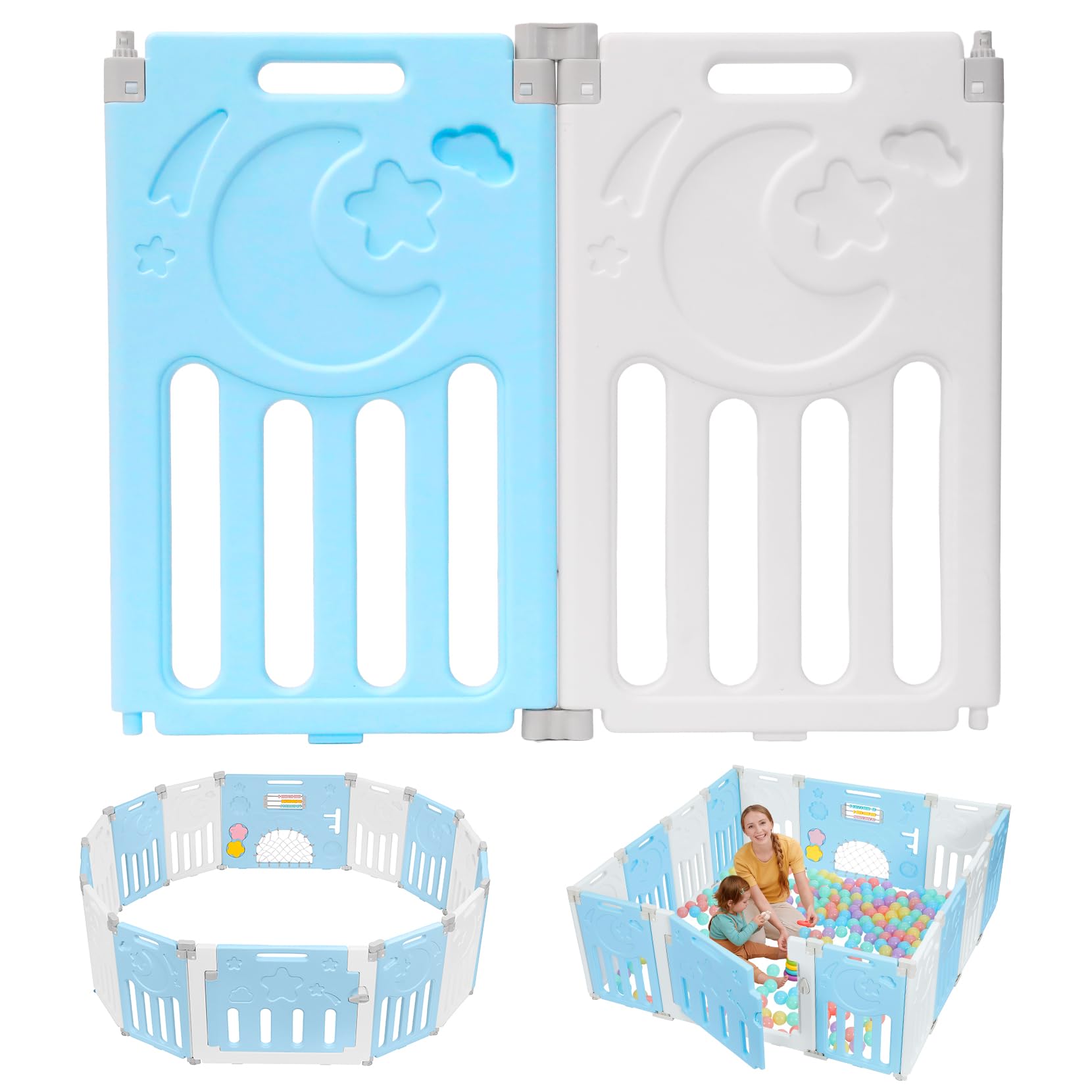 Dripex Laufstall Baby, 2 paneele, Laufgitter Baby, Playpen, Laufstall in Anpassungsfähiger Form, Laufgitter aus Kunststoff, Blau