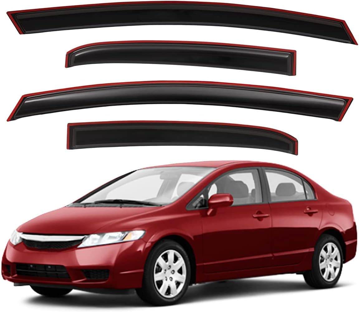 Lightronic WV194944 in-Channel Side Window Visor Deflector Vent Rain Guard, Dark Smoke, 4-Pieces Set, Fits 2006-2011 Honda Civic Sedan