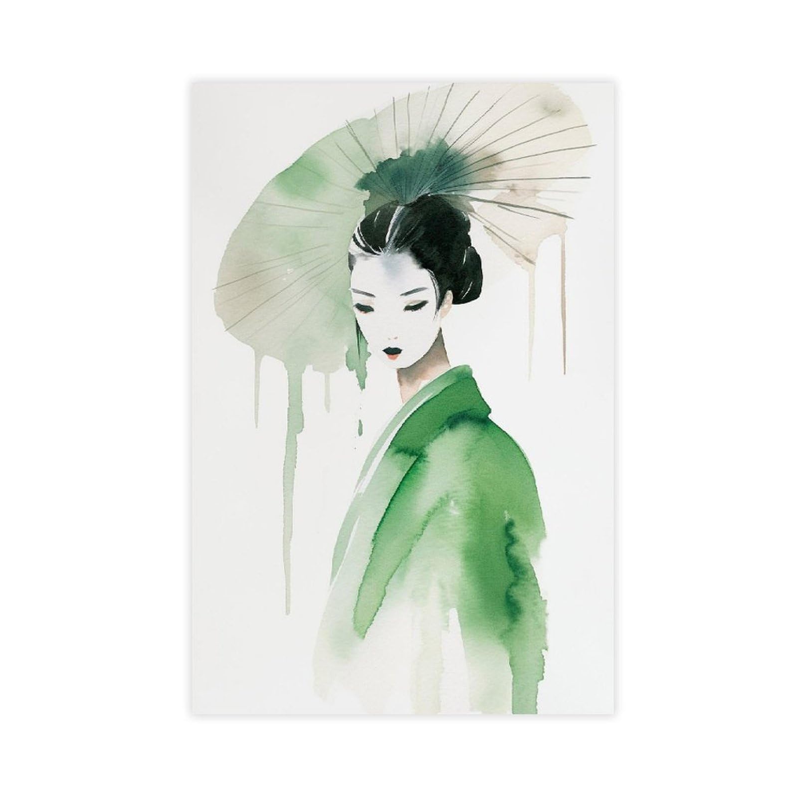 Qnvjqkdsi Unframe Japanese Geisha Watercolor Art Canvas Poster Bedroom Decor Landscape Office Room Decor Gift 24" L X 36" W