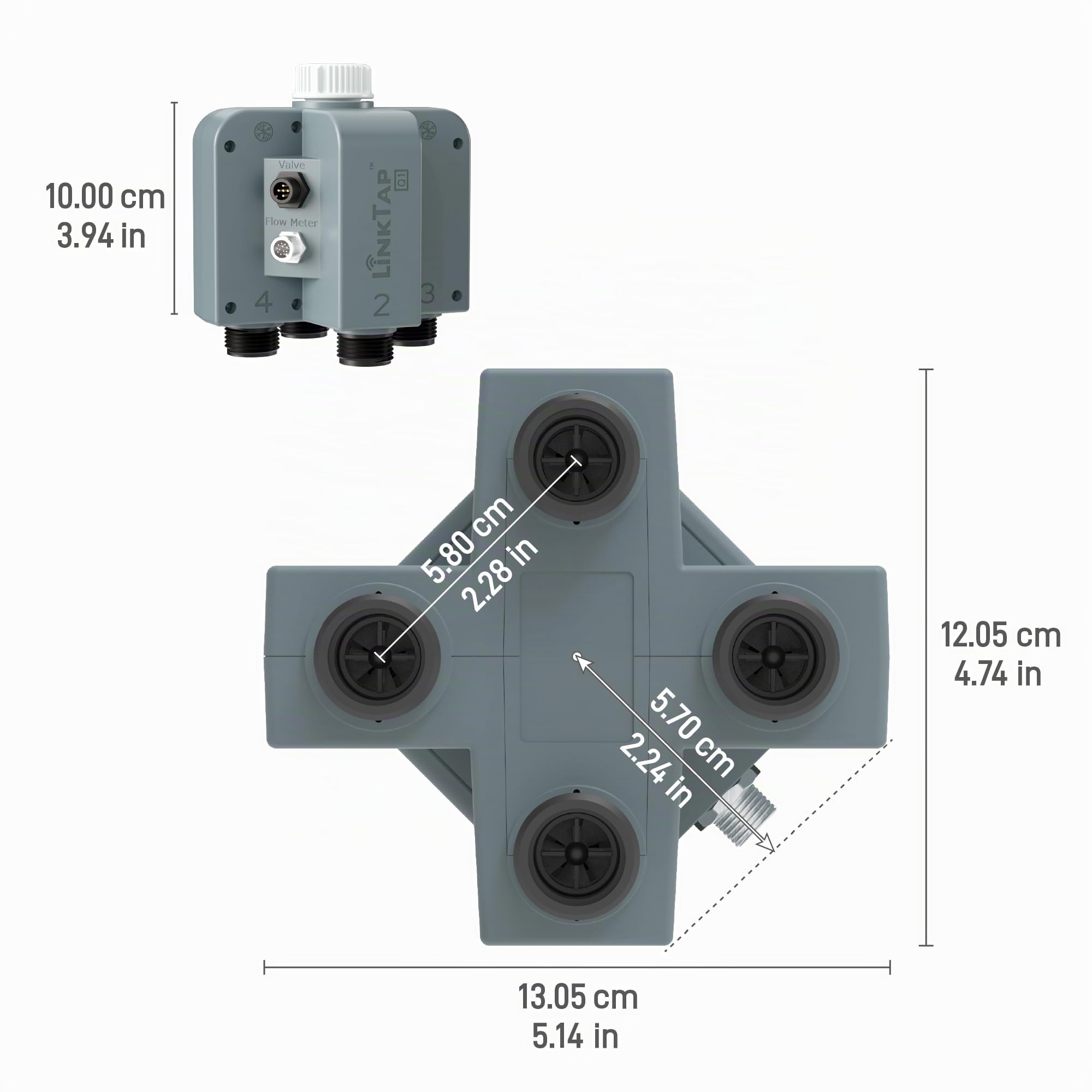 LinkTap Q1 Programmateur d'arrosage Intelligent et Gateway, 4 Zones distinctes, 4 débitmètres intégrés, équivaut à 4 G2S, Adaptation météo, IP66, Installation et Utilisation faciles