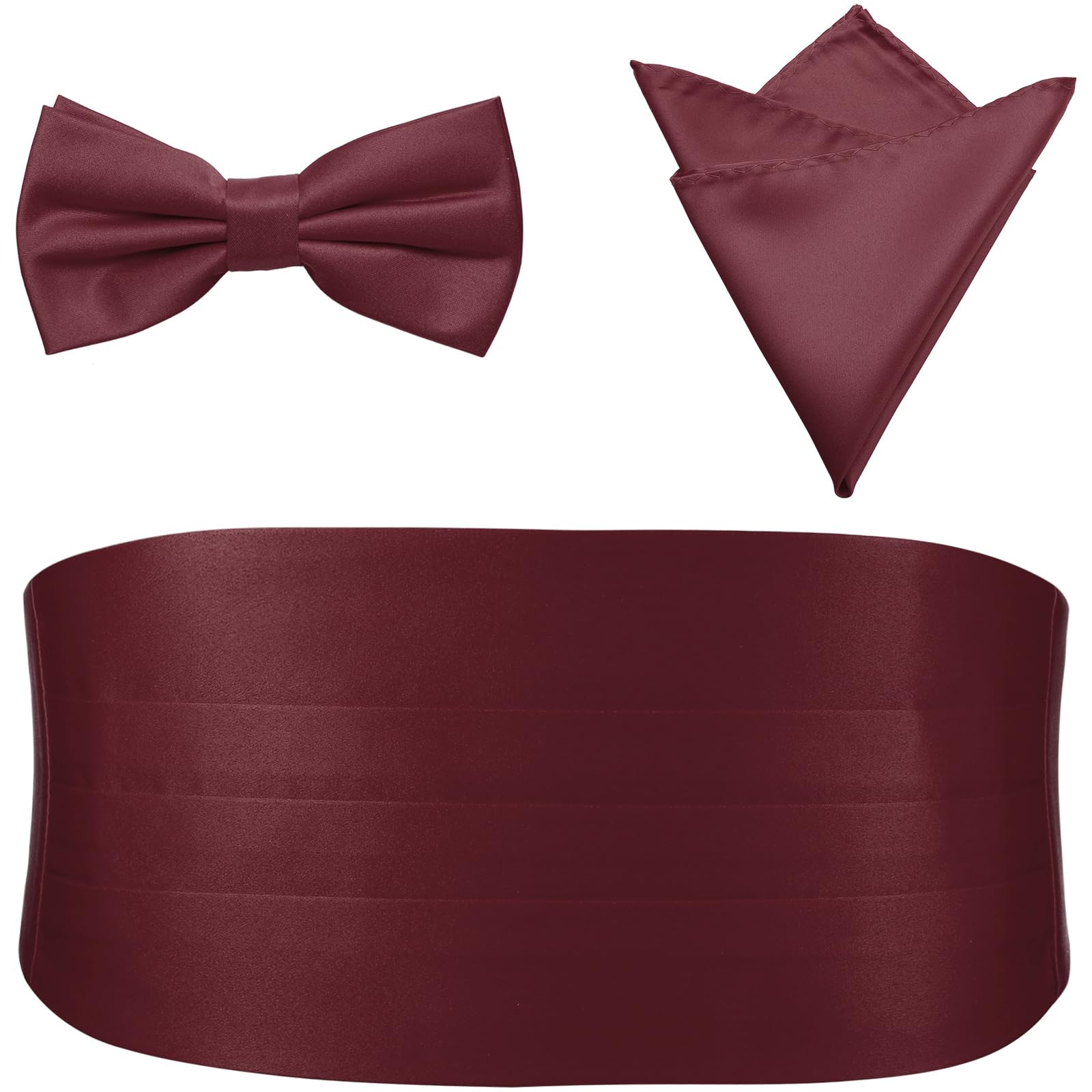 PenSee Mens Formal Solid Pre-tied Bow Tie &amp; Pocket Square &amp; Cummerbund Set Tuxedo Bow Ties for Men