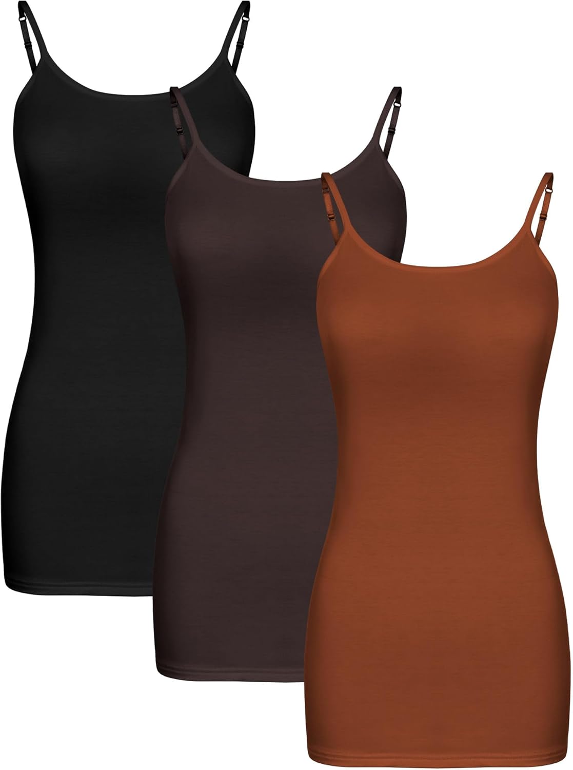 WILLBOND 3 Pieces Women Basic Long Tanks Adjustable Spaghetti Strap Camisole Top