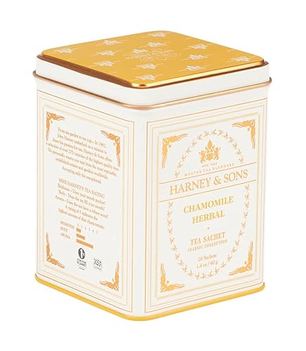 Harney & Sons Té de hierbas de manzanilla, lata clásica, 20 sobres, blanco