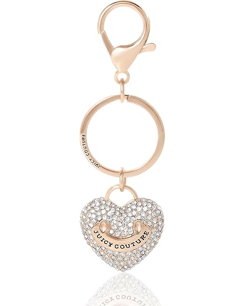 Juicy Couture Cute Key Chains for Women, Gold-Tone Logo Keychain with Clear Crystals, Juicy Gifts