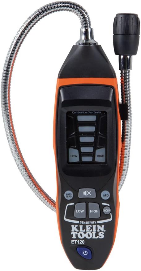 Free Shipping 🛒 Klein Tools ET120 Gas Leak Detector, Combustible Gas Leak Tester with 18-Inch Gooseneck Has Range 50 - 10,000 ppm, Includes Pouch, Batteries