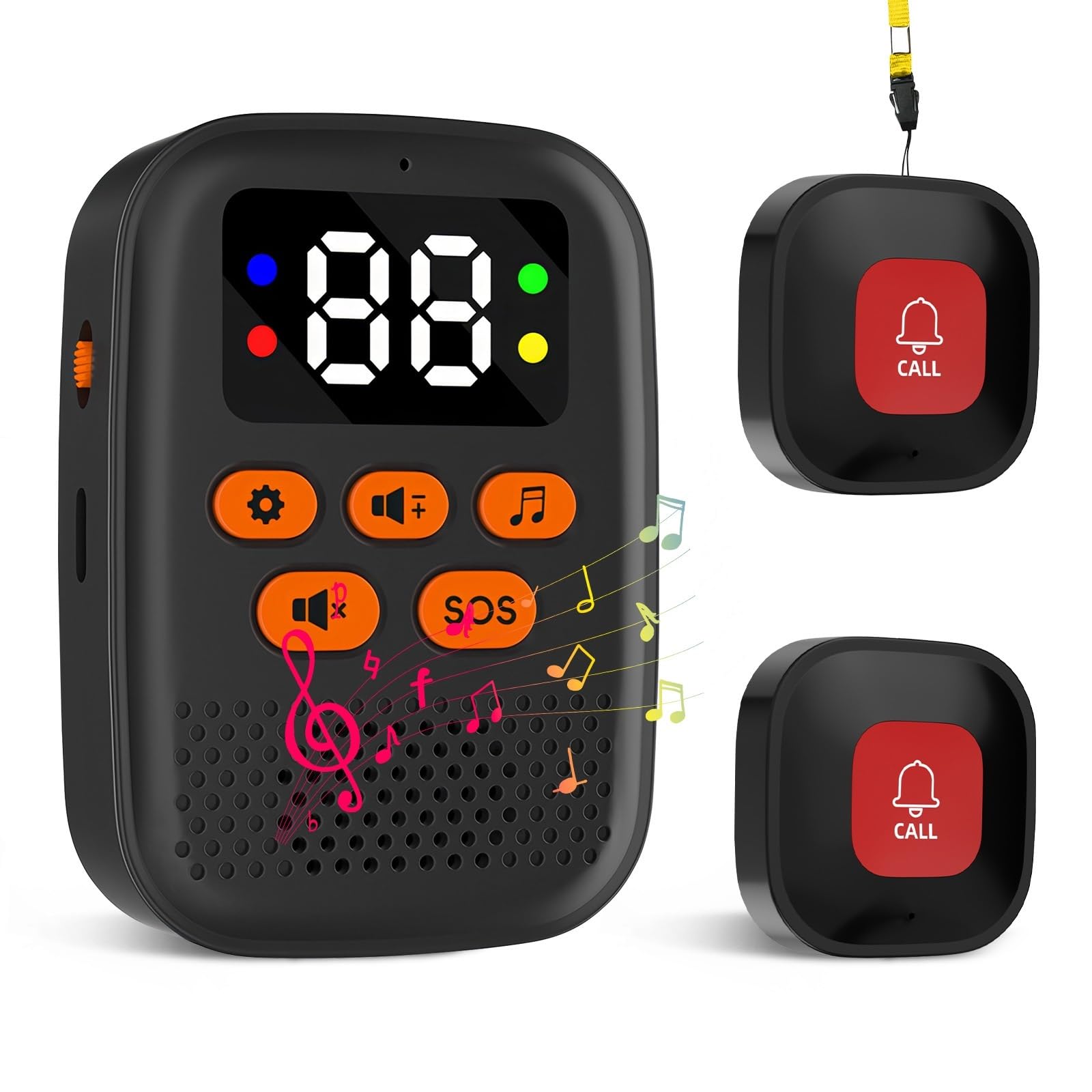 Cuteefun SOS Botón de Llamada Emergencia Inalámbrica, 16 Melodías, 3 Volúmenes, Receptor de Carga USB C con 2 Botones de Llamada, Boton Llamada Emergencia para Ancianos, Paciente
