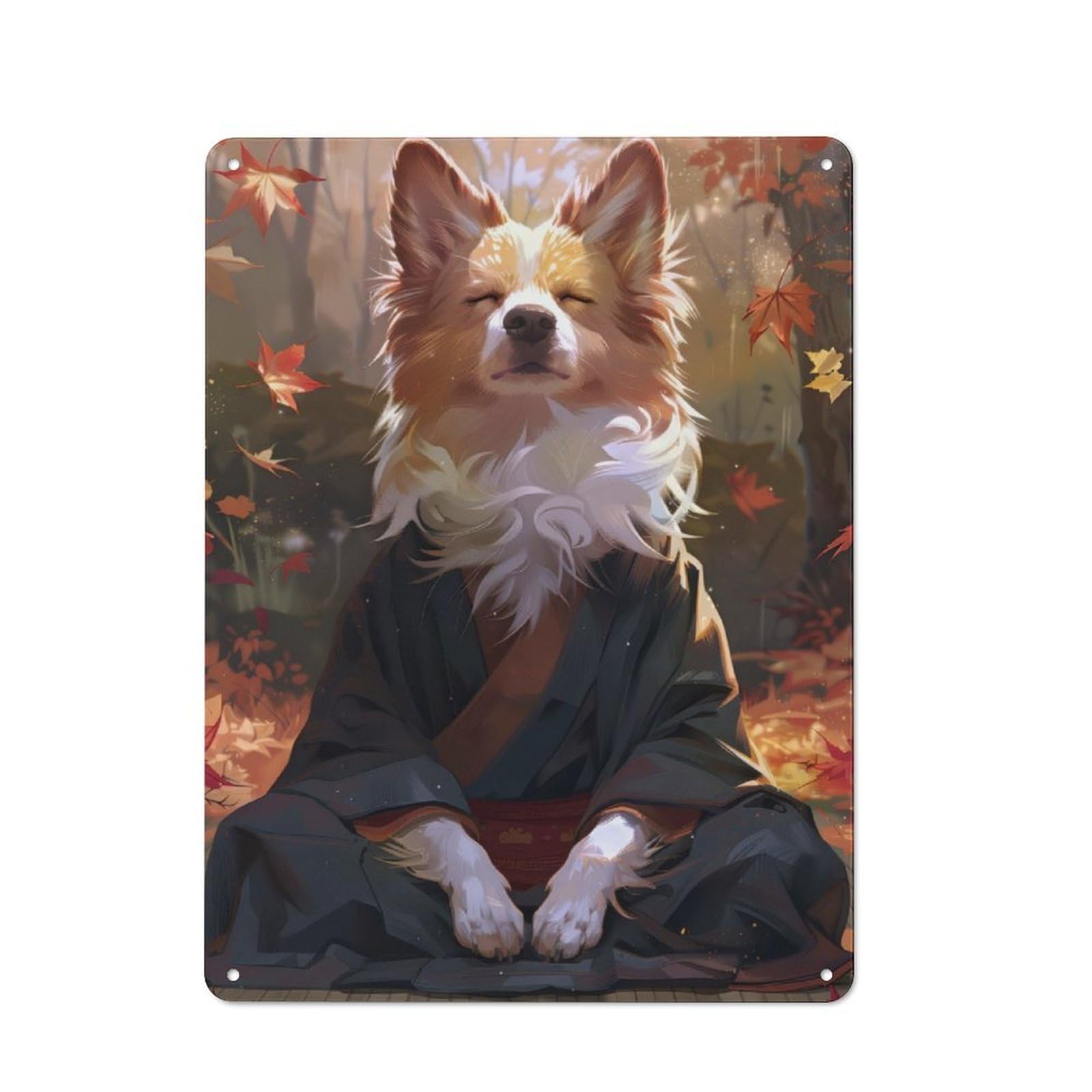 Junmoney Zen Meditating Corgi Dog Classic Metal Wall Decor 40X30cm, Metal Sign For Cafe, Pub, Workshop Or Home Bar, Small Accent For Blank Walls