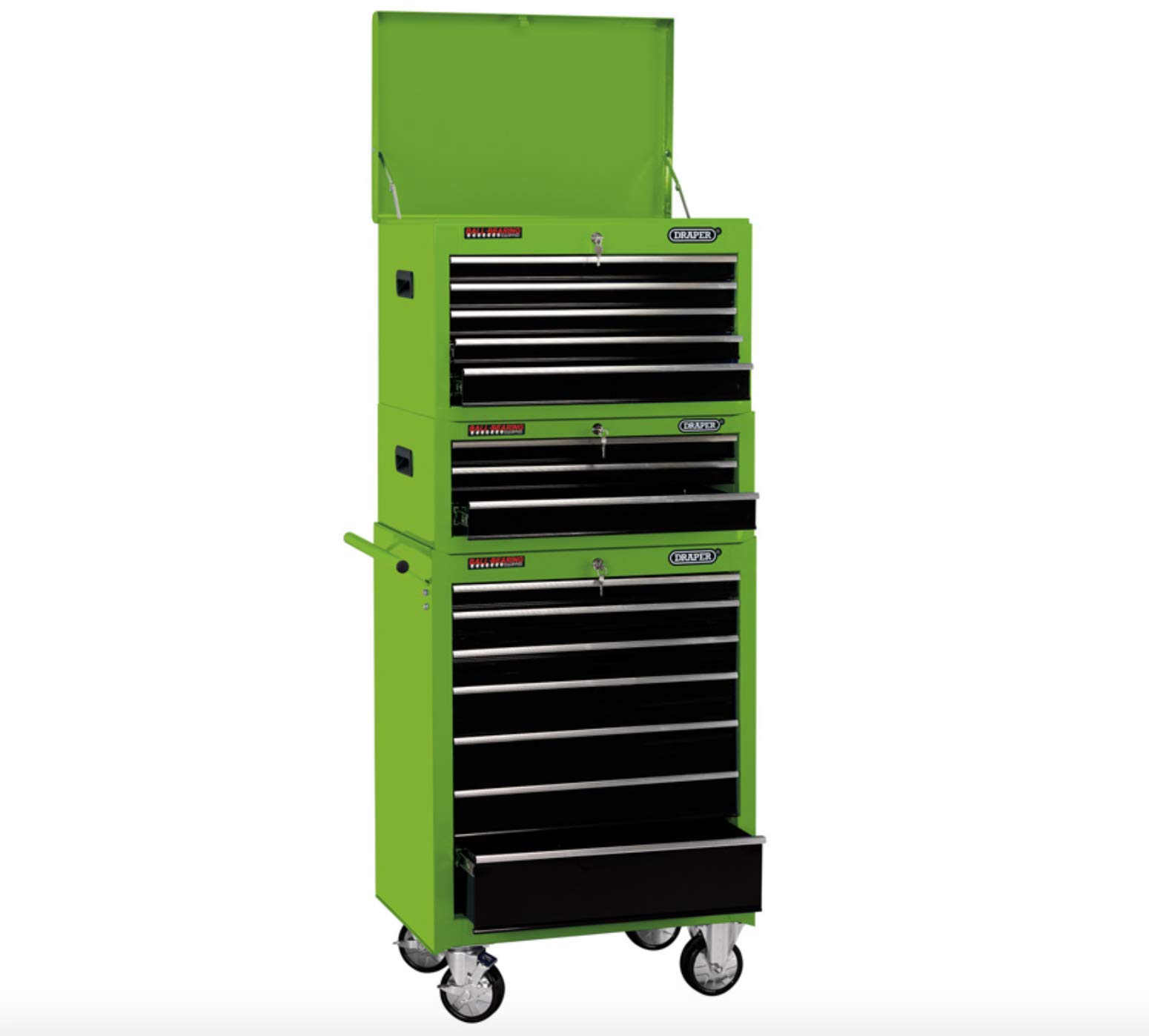 Wheels N BitsGreen 26" 650mm 3 box 15 Drawer Large Tool Chest Cabinet Heavy Casters