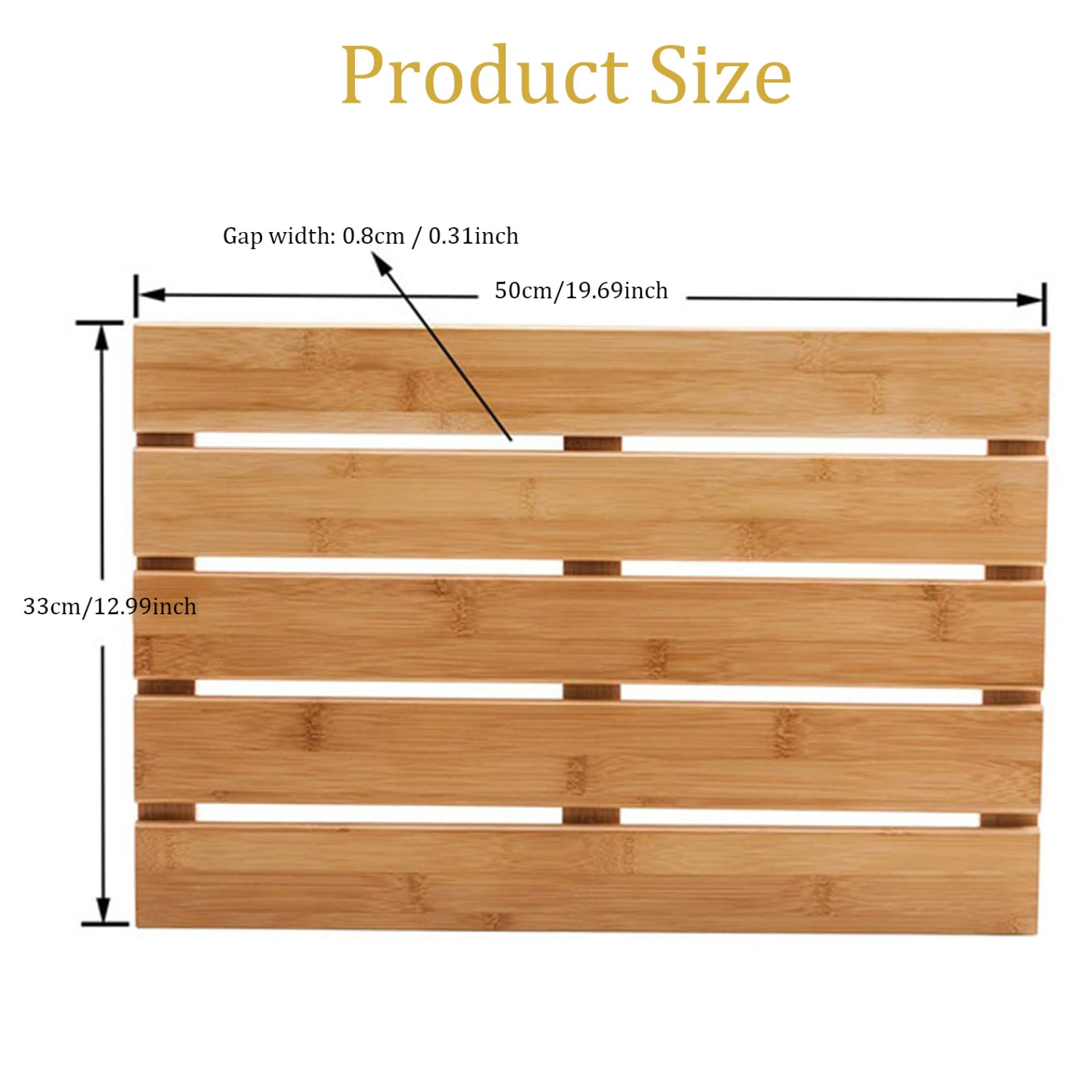 Alfombra de baño de bambú, Alfombra de Ducha de bambú Natural Antideslizante de 19, 7 x 13, baño Impermeable con Orificios de Drenaje, Ducha Interior y Exterior para SPA, Sauna, Piscina
