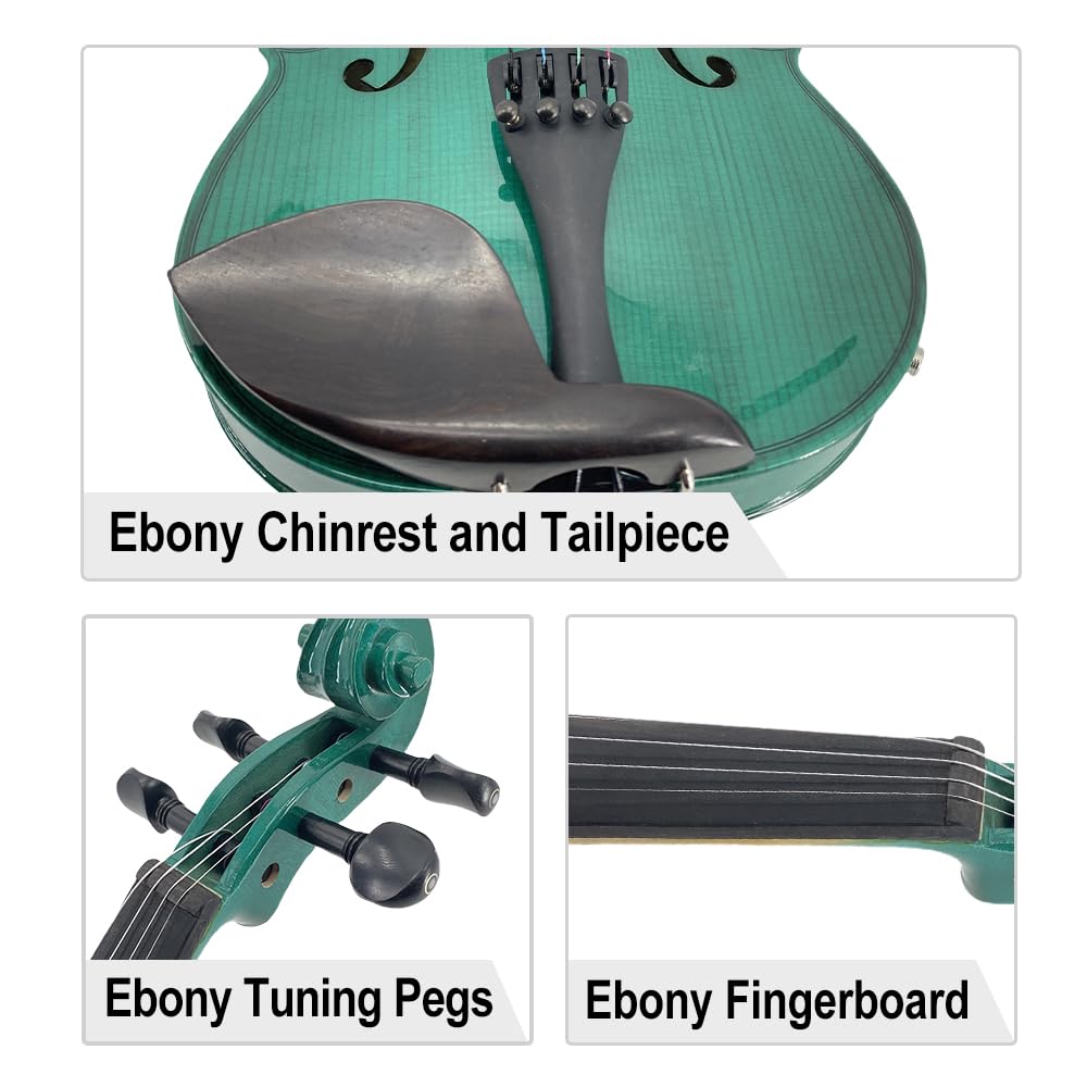 Yinfente 4/4 violino elettrico e acustico full-size, 4 corde, abete d'acero per studenti, bambini, principianti, custodia rigida, arco in legno brasiliano, cavo, panno di pulizia (verde)
