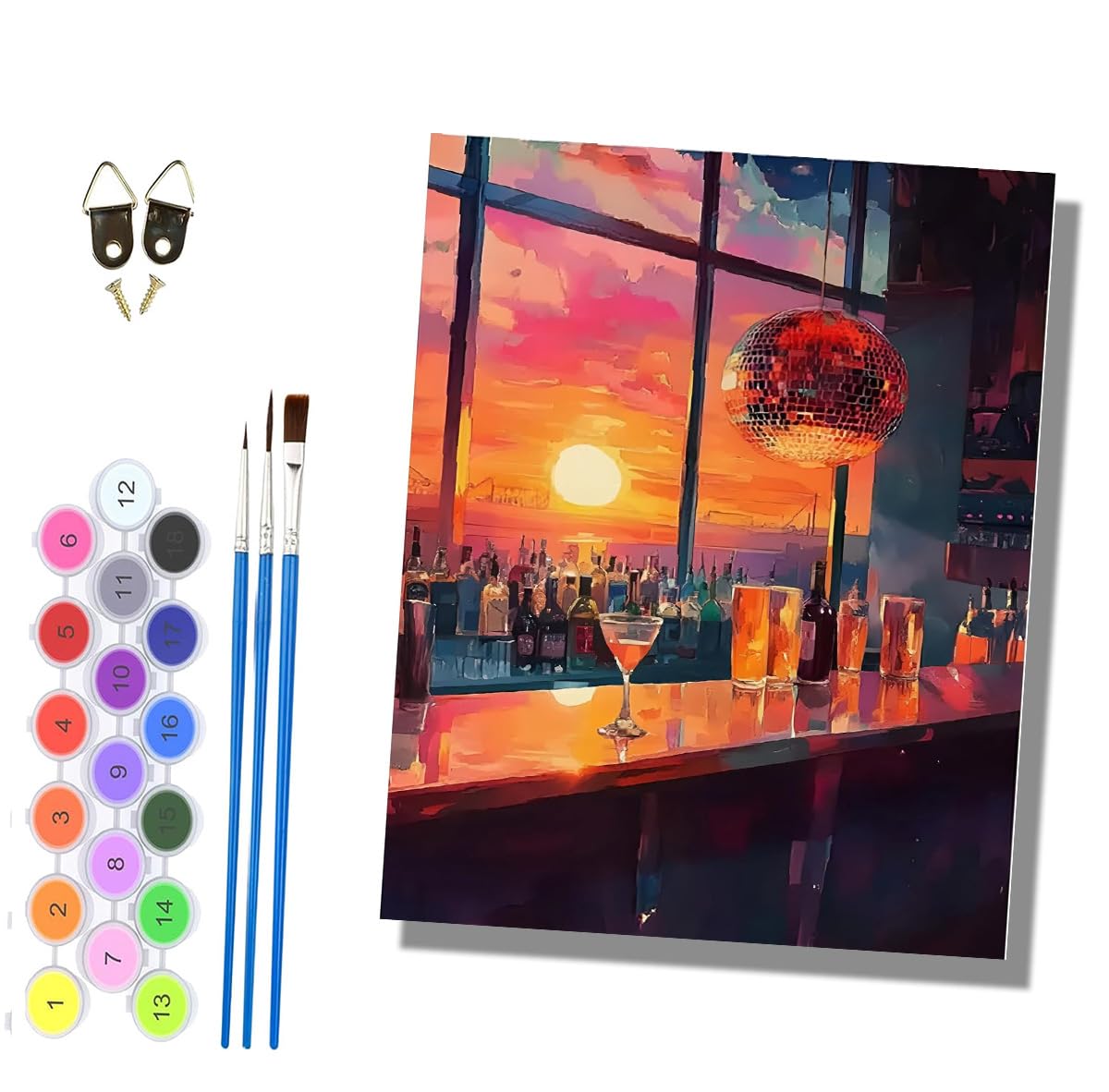 HONGPZH Paint by Numbers for Adults Painting by Numbers for Adults Canvas Kits Paint by Number Crafts Kits for Gift Home Decoration 16x20 inch Bar at Sunset