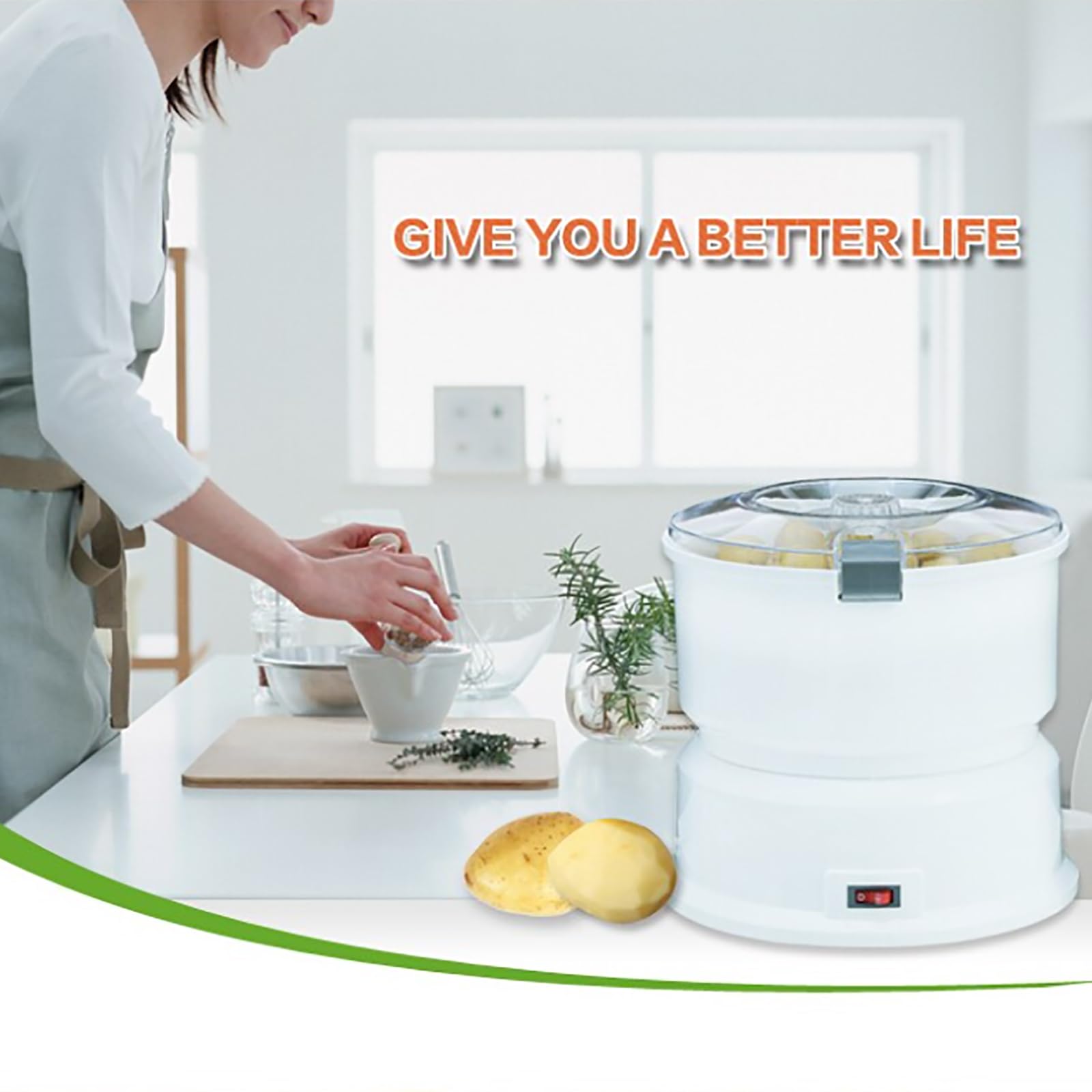 Elektryczna obieraczka do ziemniaków, automatyczna obieraczka do ziemniaków, jabłek, gruszek – pojemność 1 kg, szybkie obieranie w ciągu 1 minuty, idealna do użytku domowego i komercyjnego