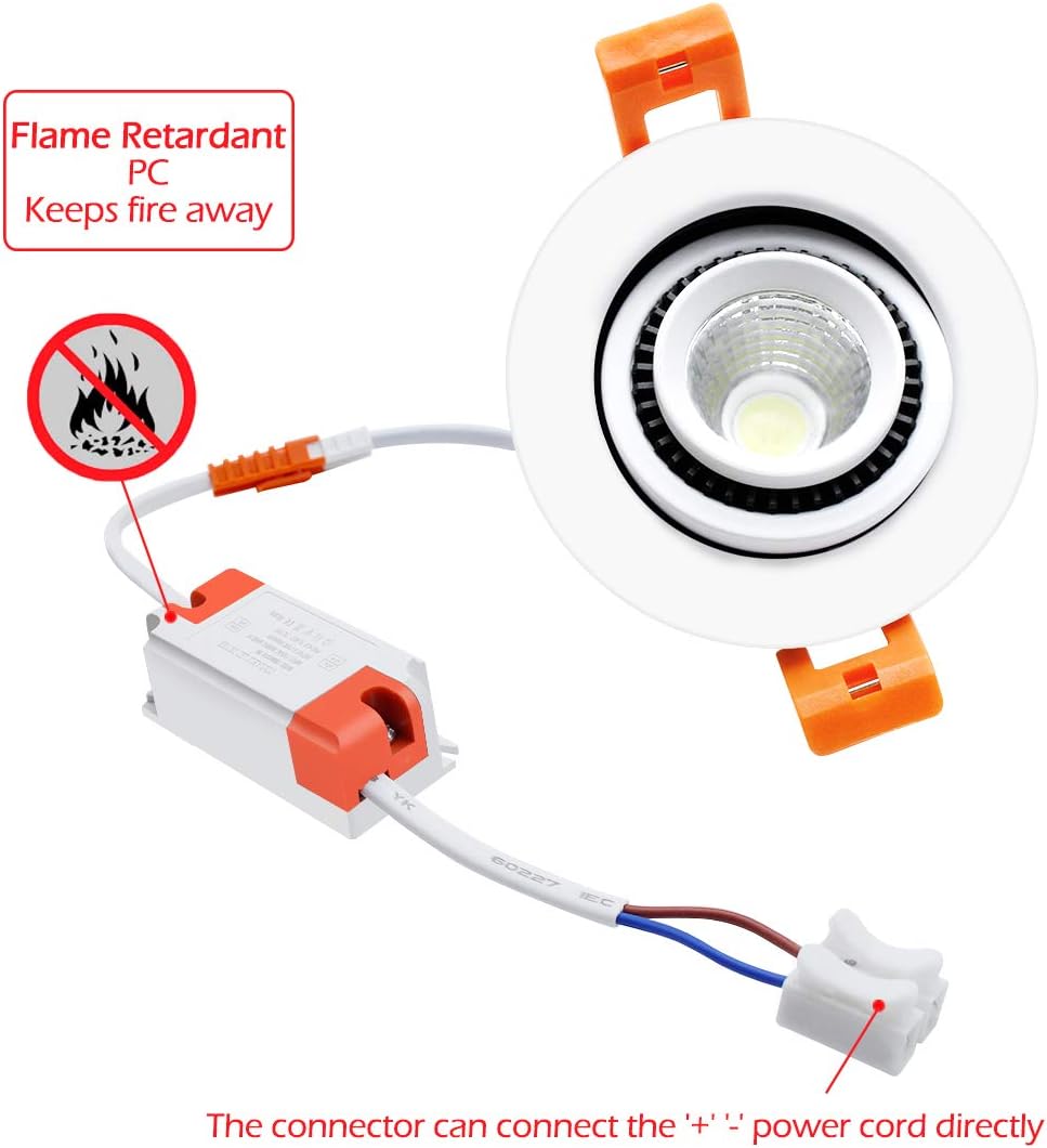 YGS-Tech 2 Inch Eyeball Gimbal LED Recessed Lighting Dimmable Downlight, 3W (35W Halogen Equivalent) Adjustable Spotlight, 2700K Ultra Warm White, CRI80, Ceiling Light with LED Driver (4 Pack)