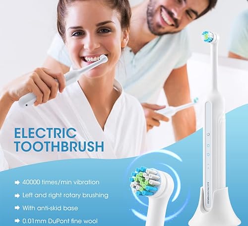 Miniatura 2 de MaLageB Cepillo de dientes eléctrico sónico para adultos, cabeza giratoria redonda, 40000 VPM, con temporizador de 5 segundos, 3 cabezales de