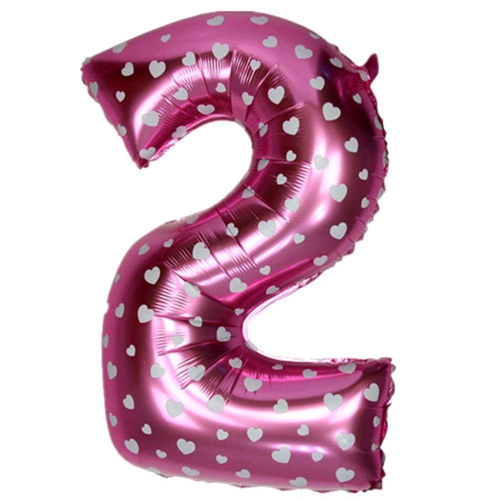 HOTKEI 16" Aluminum Film Number Party Balloon for Birthday| Anniversary| Theme Decoration (Pink - 1Pcs - Number: 2)
