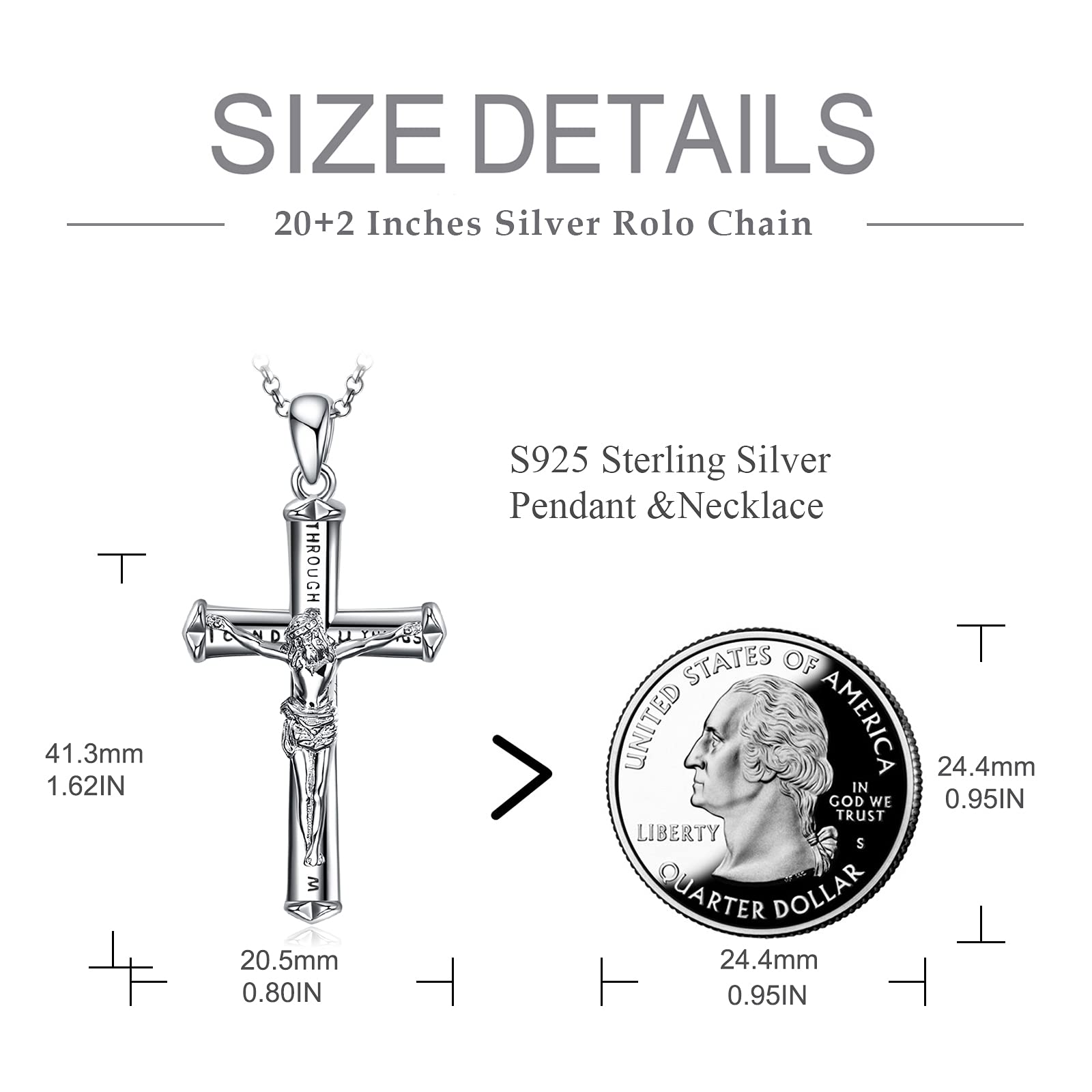 POPLYKE Collana con croce in argento Sterling 925 per donne e uomini, ciondolo a forma di crocifisso con girasole, gioiello raffinato, regalo di compleanno per donne, adolescenti, ragazze, ragazzi,