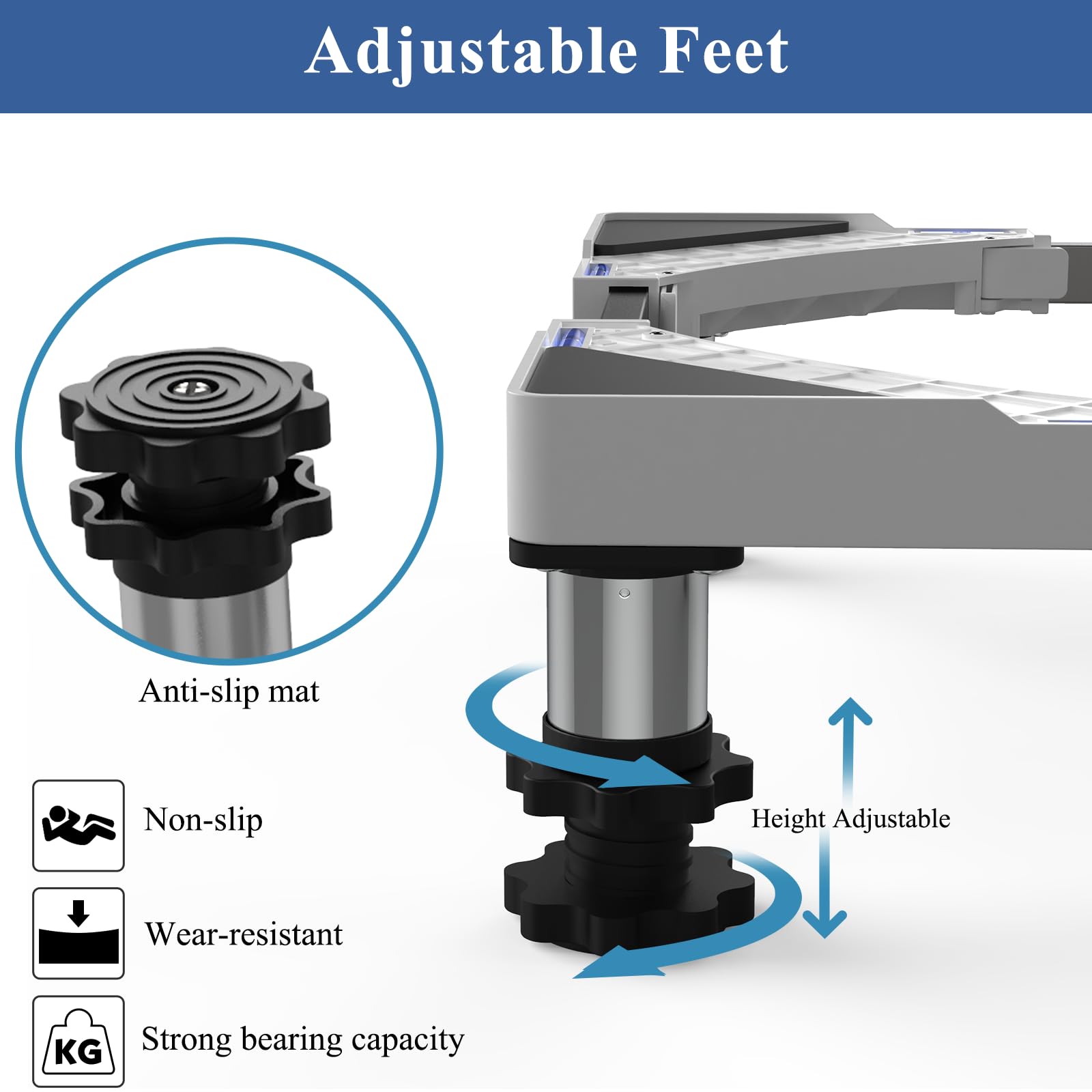 DEWEL Base Lavadora Soporte Lavadora Secadora para frigorífico, Ajustable con 4 pies de altura 13-16 cm, soporte para secadora universal, carga máxima 500 kg