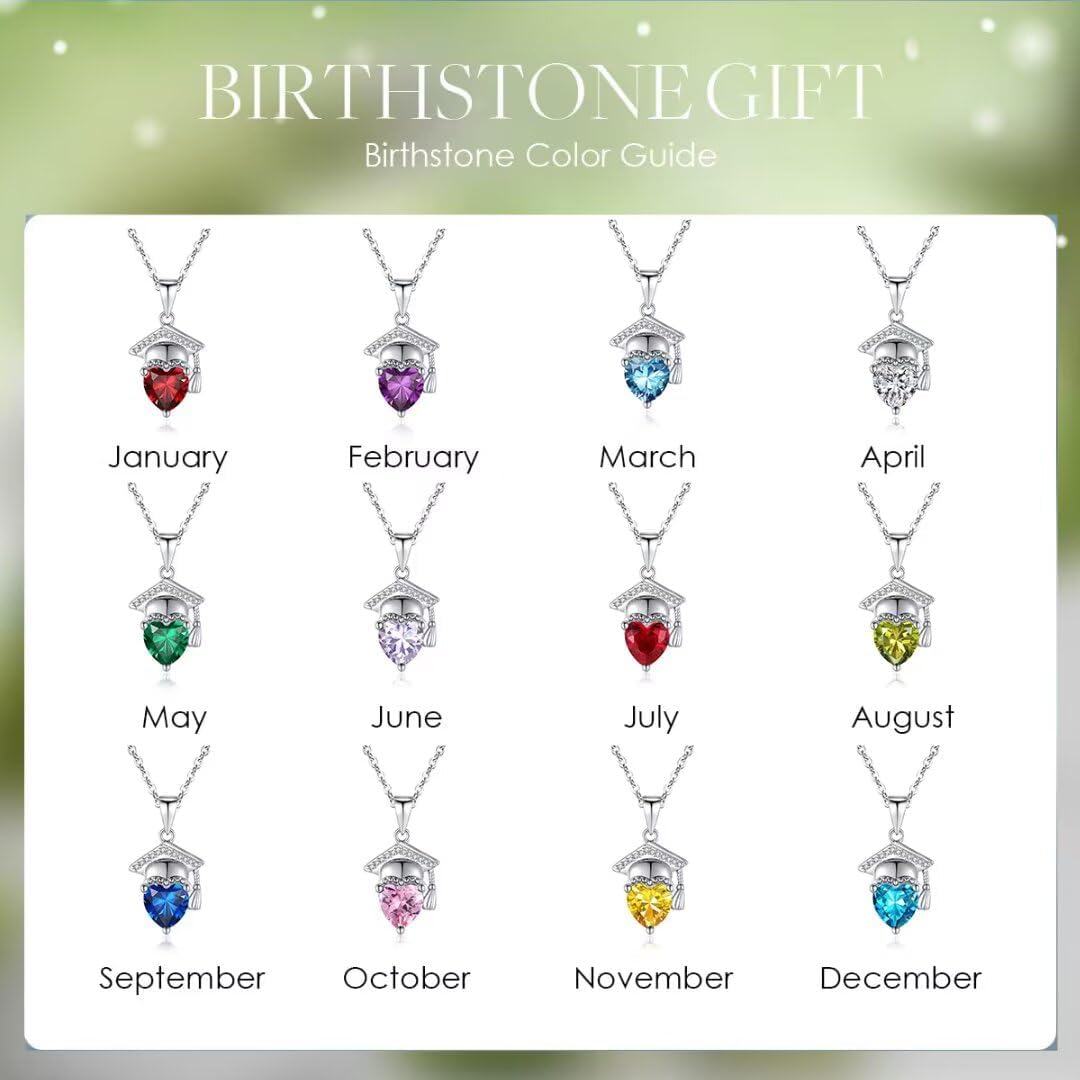 2025 Graduation Cap/Princess Queen Crown Heart Birthstone Necklace for Girls Women Birthday Party Jewelry Gifts for Daughter Granddaughter Niece Teen Girls - Image 7