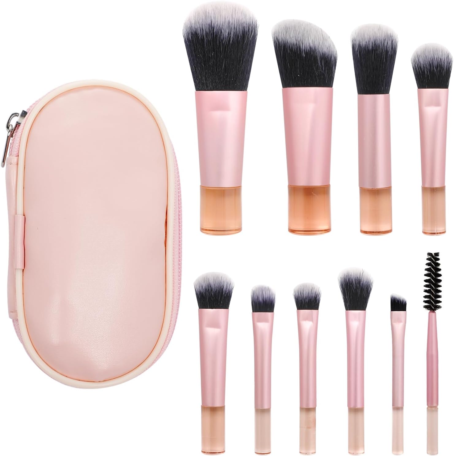10 Pcs Mini Travel Makeup Brush Set, Portable Travel Size Makeup Brushes Kit for Foundation, Eyeshadow, Blush, Contour & Concealer