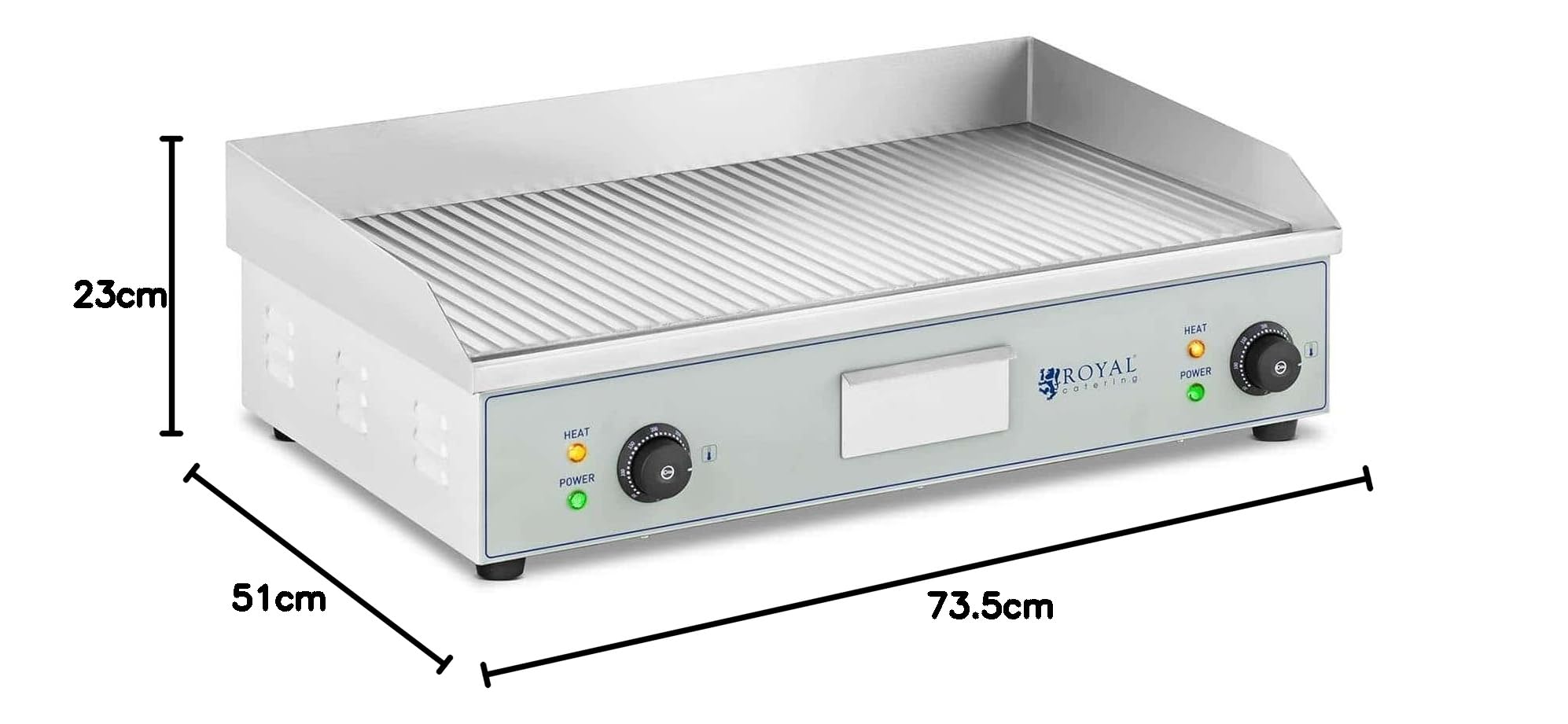 Royal Catering Doppio Fry Top Elettrico RCEG-73R (400 x 730 mm, 2 x 2.200 W, 50-300 ° C, acciaio inox)