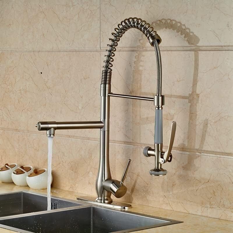 Grifos de Fregadero con Adornos para Cocina, para Bar, Granja, Comercial, Mezclador de Cocina Doble de Lujo, Monomando con Soporte, Color Negro, Agua fría y Caliente.